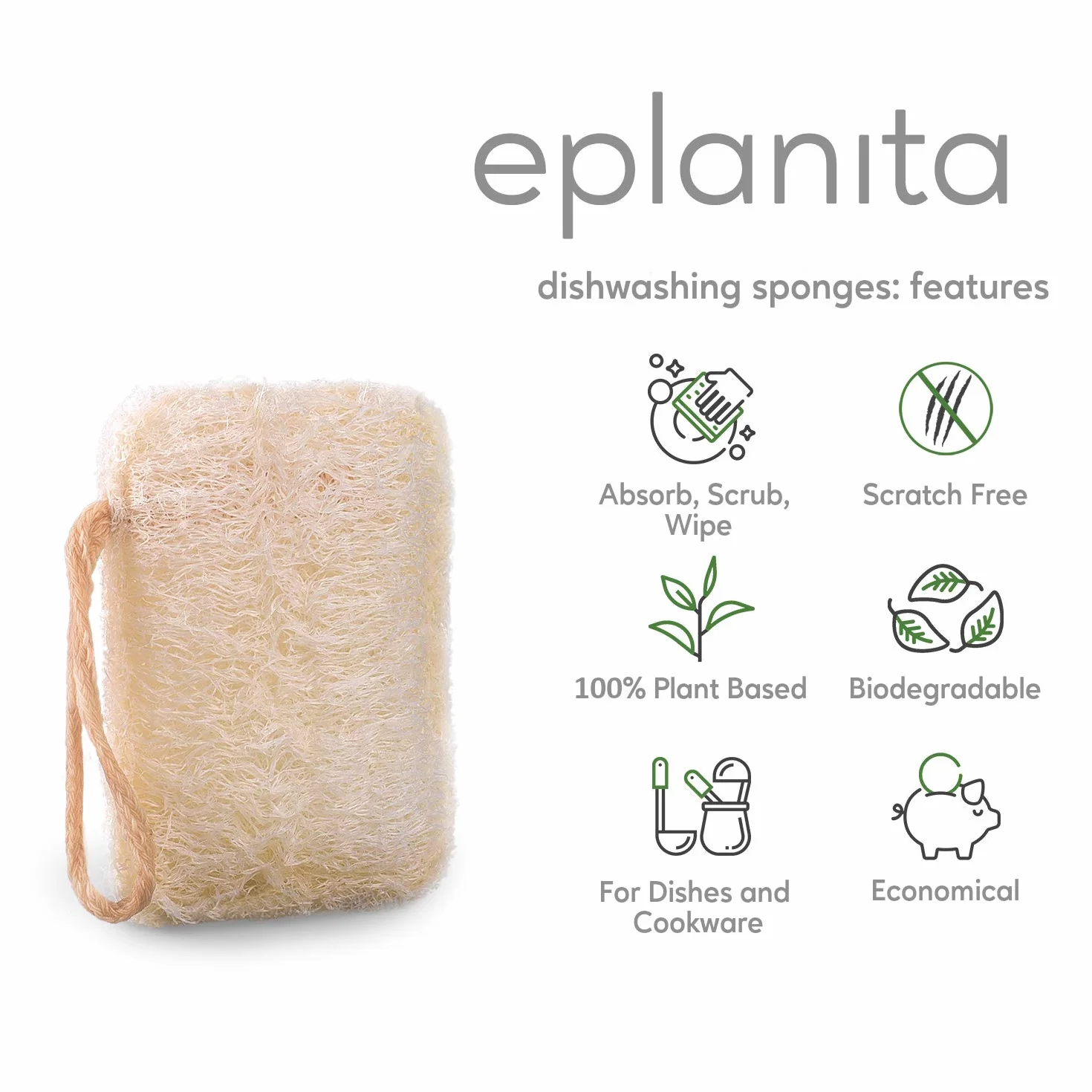eplanita Esponjas Naturales para Lavar Platos, Estropajos Cocina, Eco Scrubber, Planta de Lufa Natural, Biodegradable y Cero Residuos (Paquete de 6)