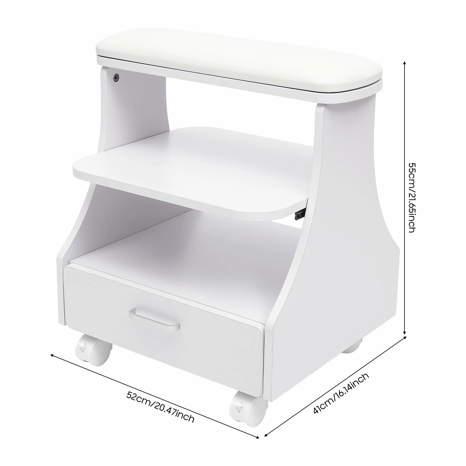 Carro de Manicura y Pedicura Rodante 3 Niveles con Ruedas y Frenos 50kg MDF Rosa/Negro