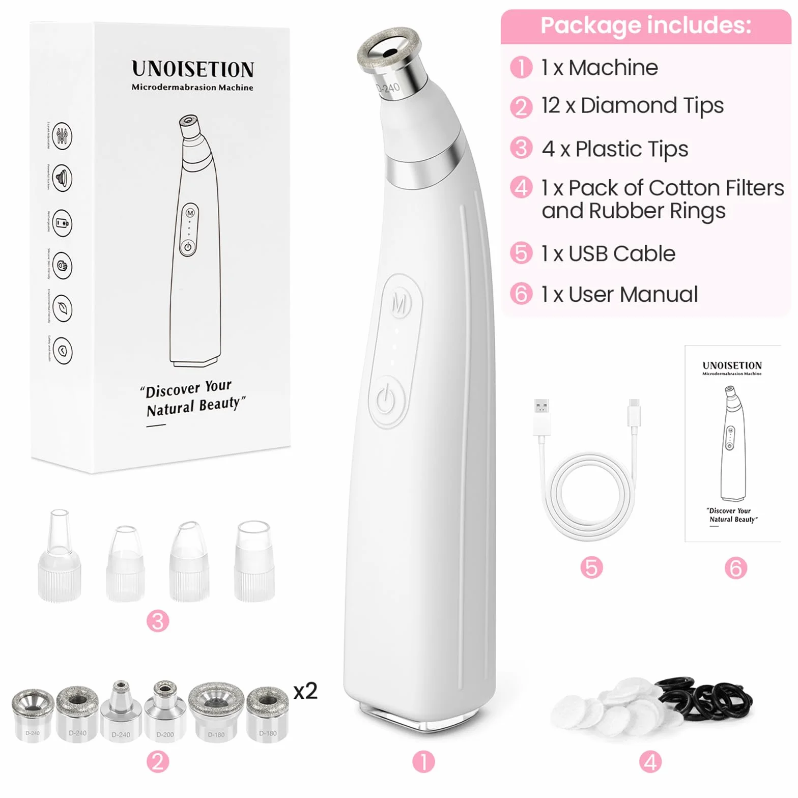 UNOISETION Máquina de microdermoabrasión de diamante, máquina facial portátil para exfoliación, removedor de puntos negros, aspiradora de poros para uso doméstico