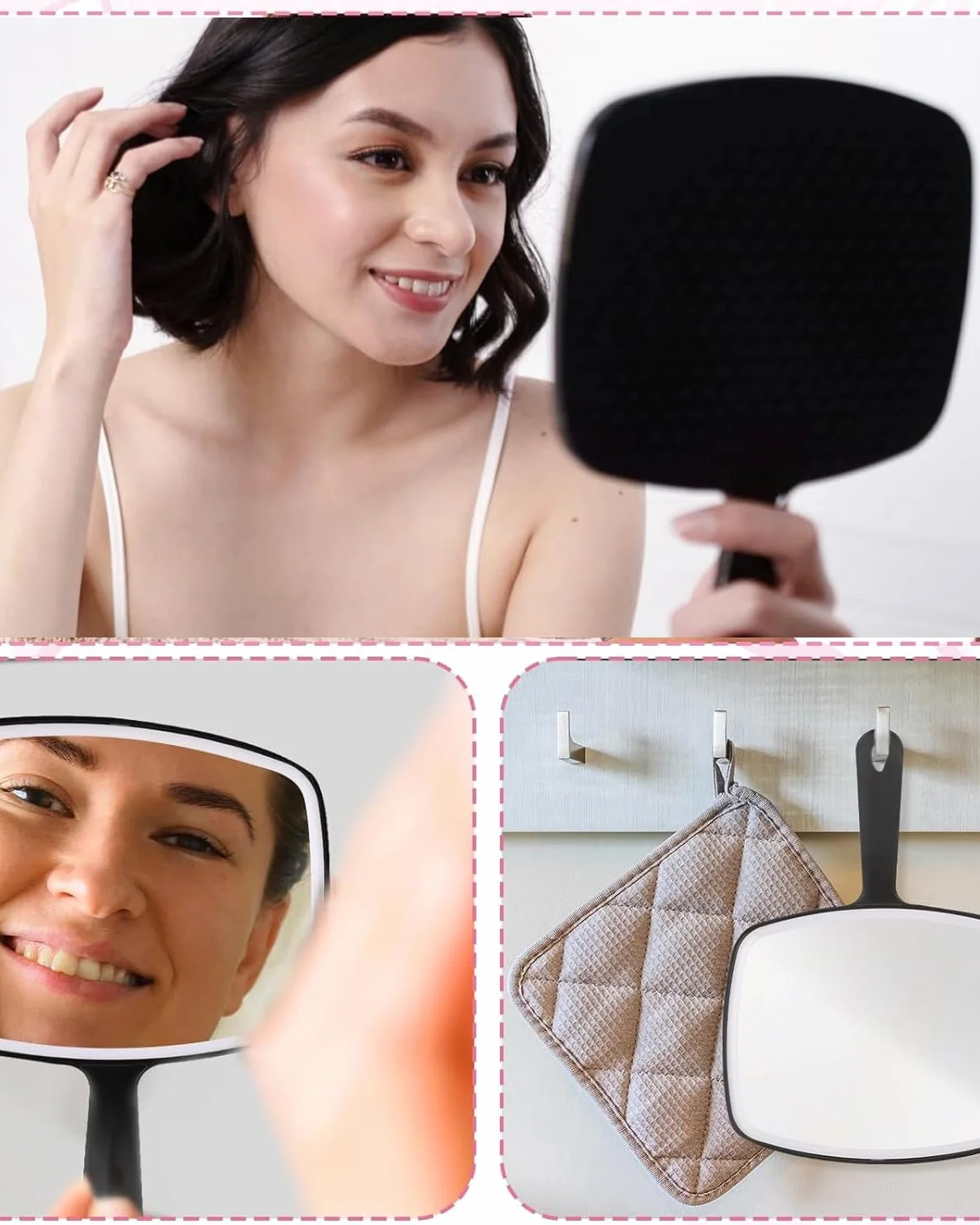 Espejo portátil grande de maquillaje cuadrado con asa para barberos