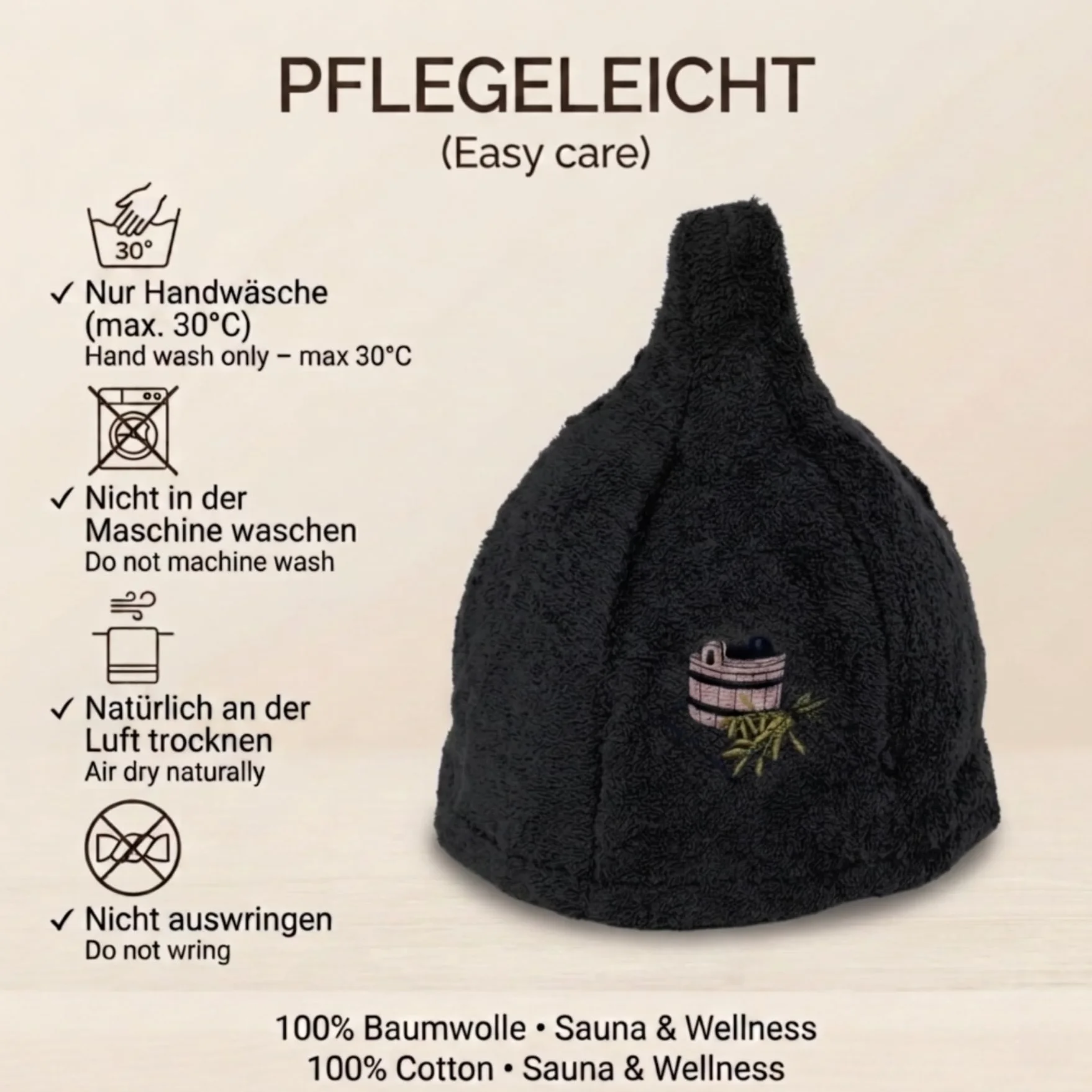 Sombrero de Sauna 100% Algodón Bordados Gorro Wellness Hombre Mujer