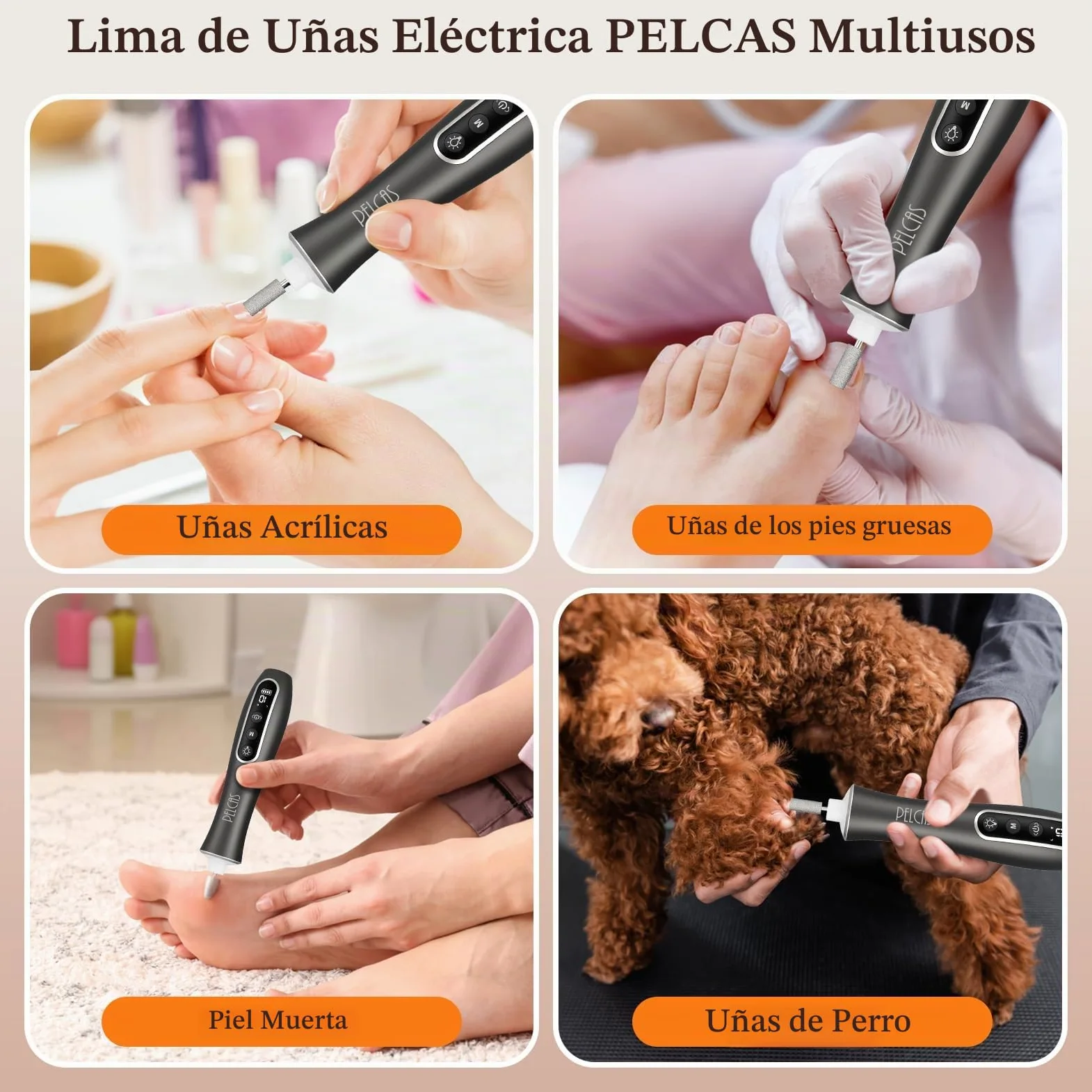 PELCAS Torno para Uñas 10 velocidades Torno para Uñas Profesional Inalámbrico con Pantalla LCD y Luz LED Lima Eléctricas Uñas Recargables Set de Manicura y Pedicura para Salón DIY