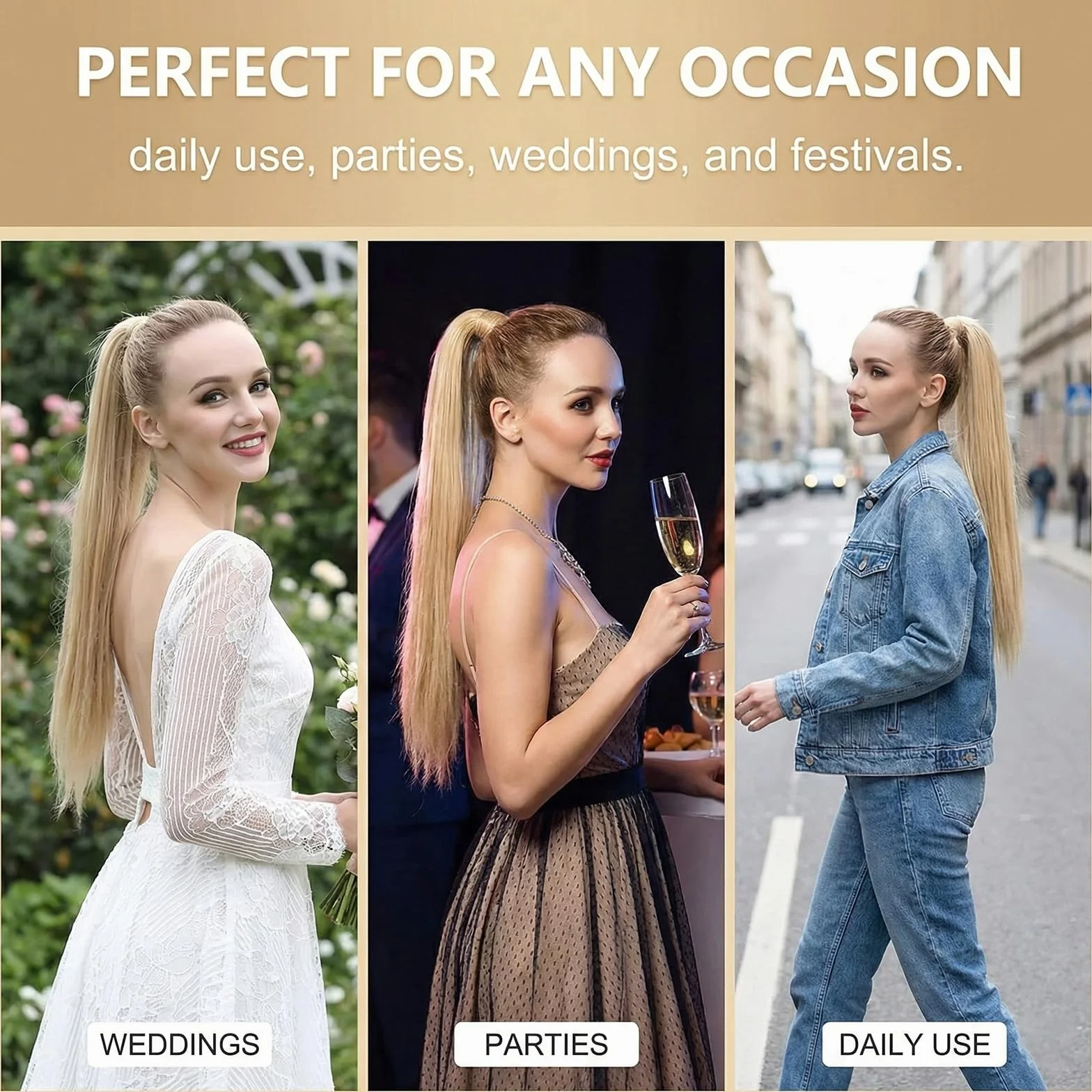 Coleta Postiza Rubia de Pelo Natural con Bolsa de Regalo – Extension de Cabello tipo Ponytail Humano Larga