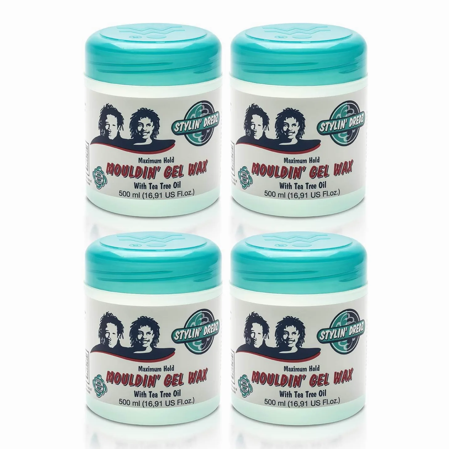 Stylin DredzStylin' Dredz - Cera de gel para moldear con aceite de árbol de té, 500 ml, 500 ml, Pack of 4, 4 uds. por paquete, 4.00[set de ]