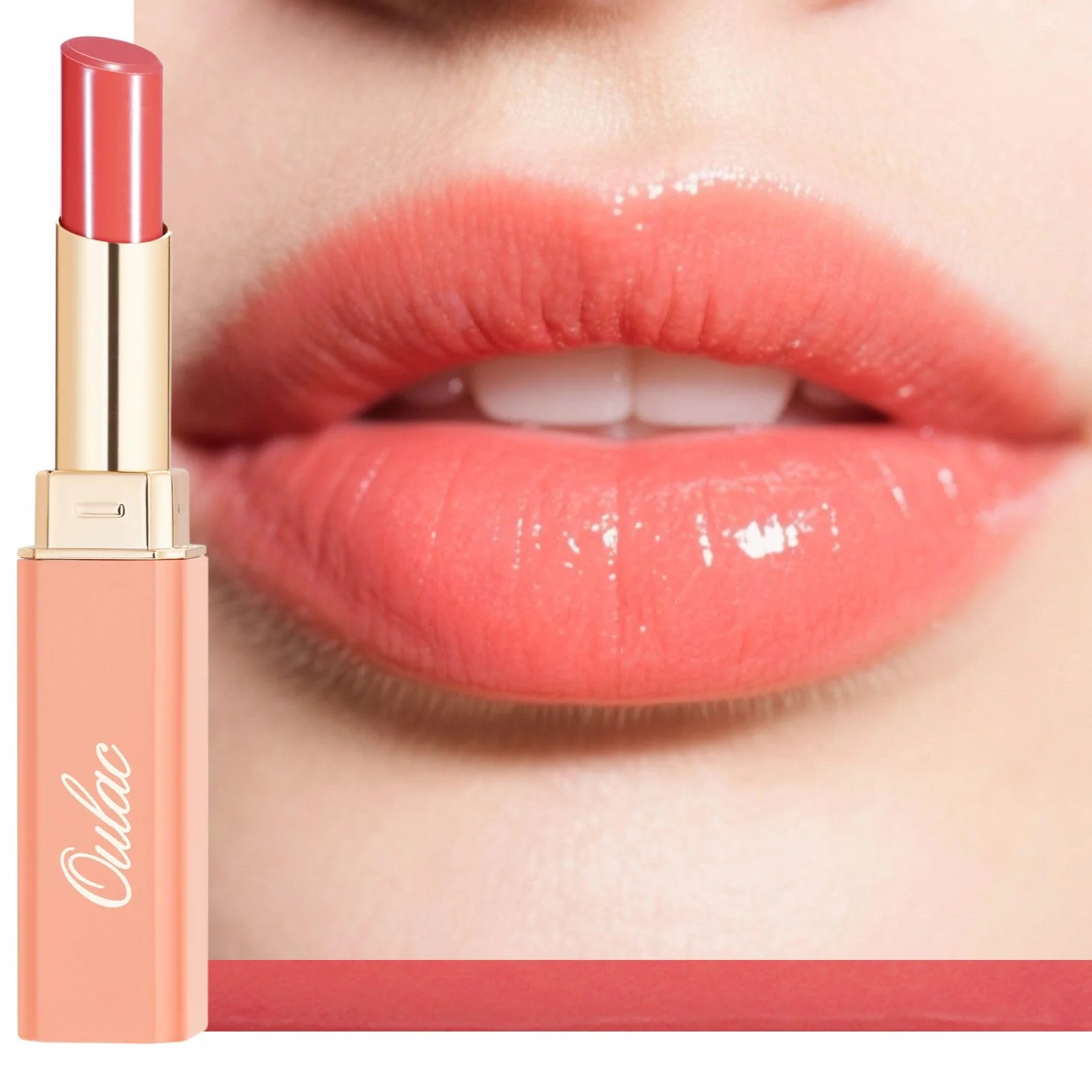 Oulac Labial Hidratante Coral 04 - Barra de Labios Brillo con Manteca de Karité, Alta Pigmentación, Vegano