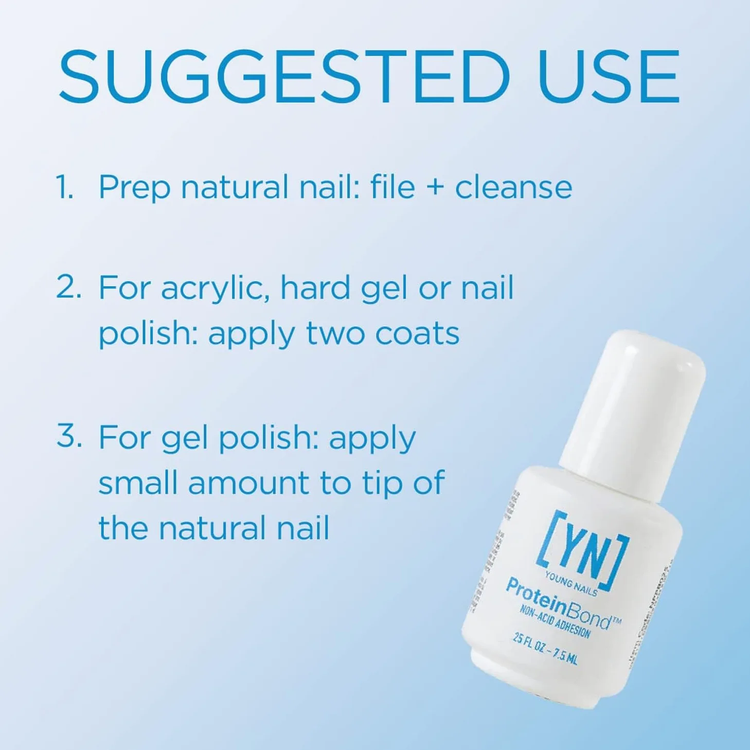 Protein Bond - Base de uñas sin ácidos, adherencia mejorada para esmaltes de gel y acrílico, deshidratador de uñas, fijador de pH para uñas de gel, 12 ml