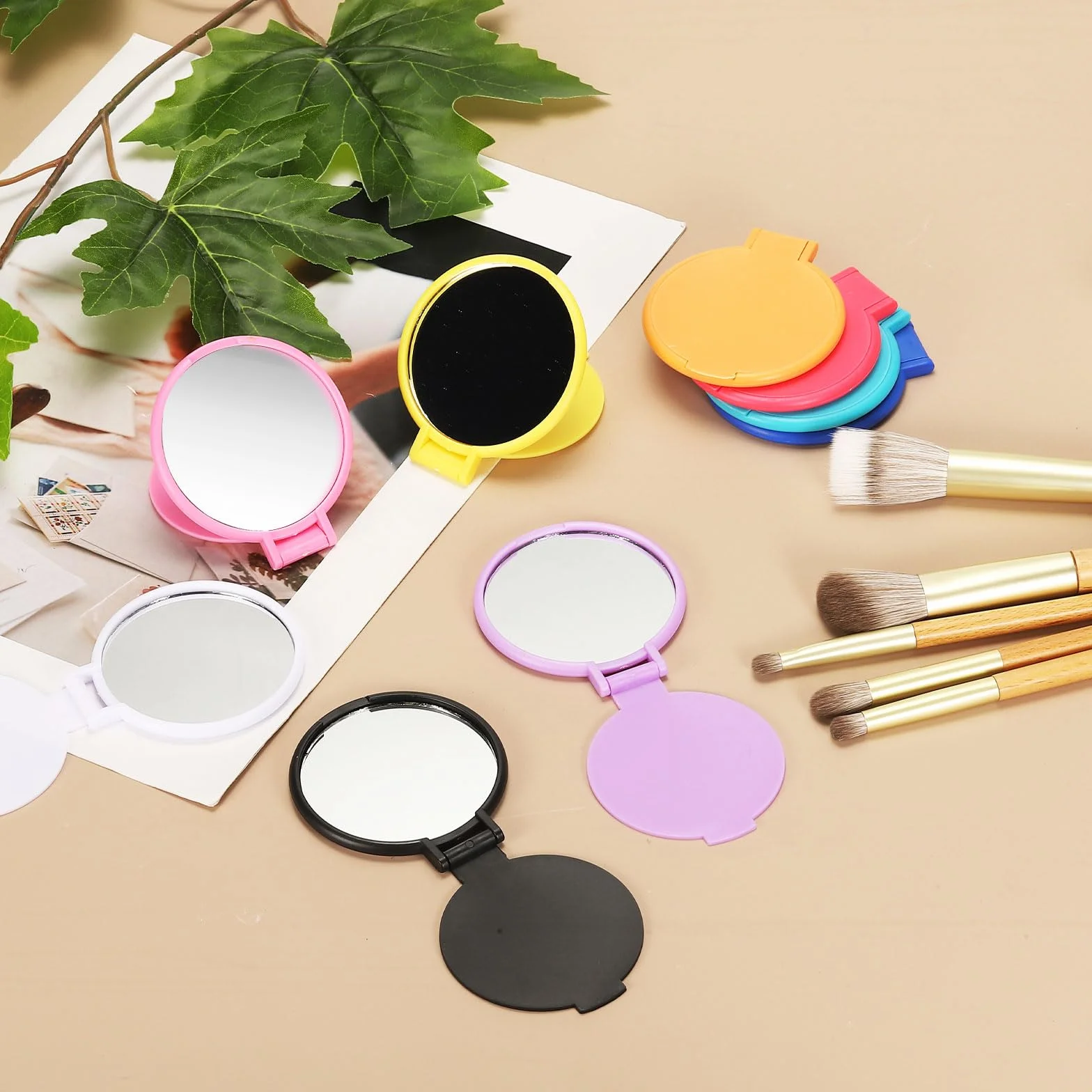 QUARKZMAN Mini Espejo de Bolsillo Plegable Portátil Maquillaje Redondo Compacto Set 6 Piezas Multicolor