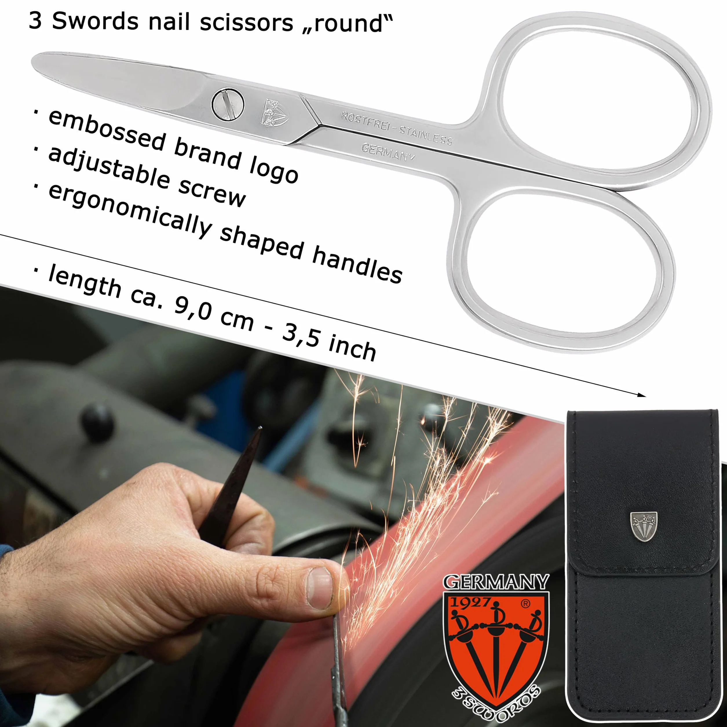 Tres Espadas Tijeras manicura curvas acero inoxidable Made in Germany