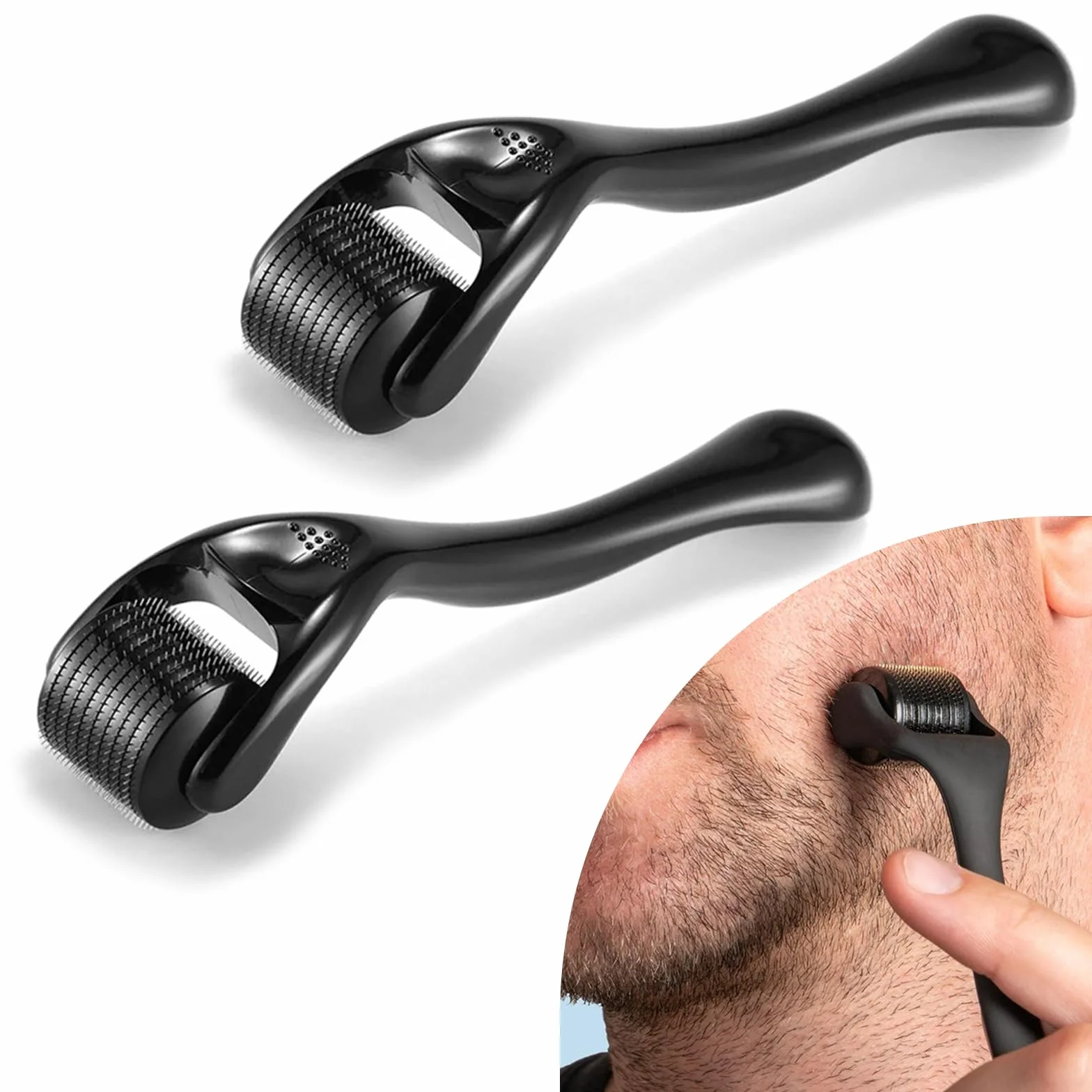 Dermaroller Microagujas 1 mm Negro Mate para Barba y Cabello