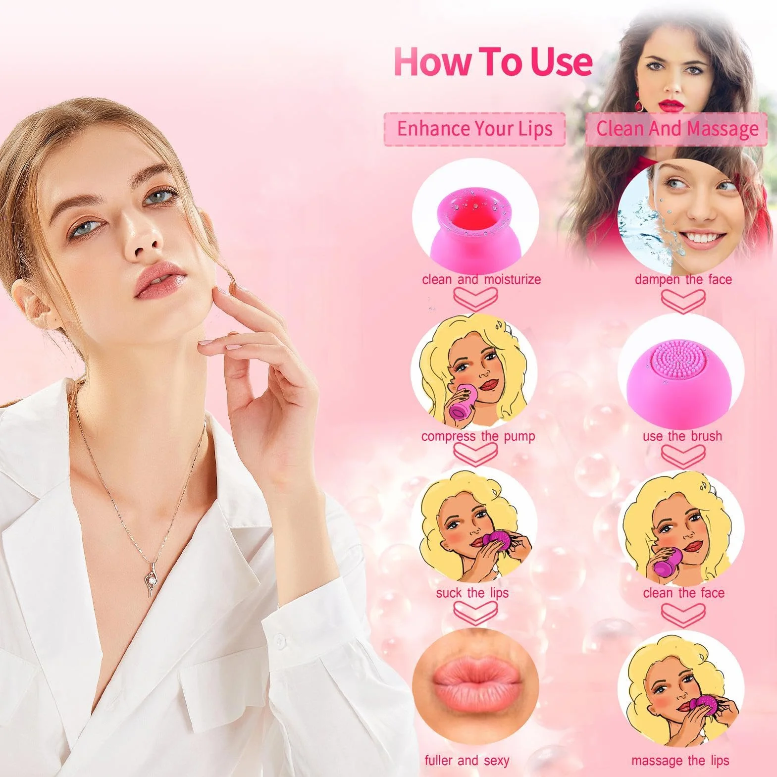 Plumper de labios de silicona con cepillo potenciador de succión multiusos