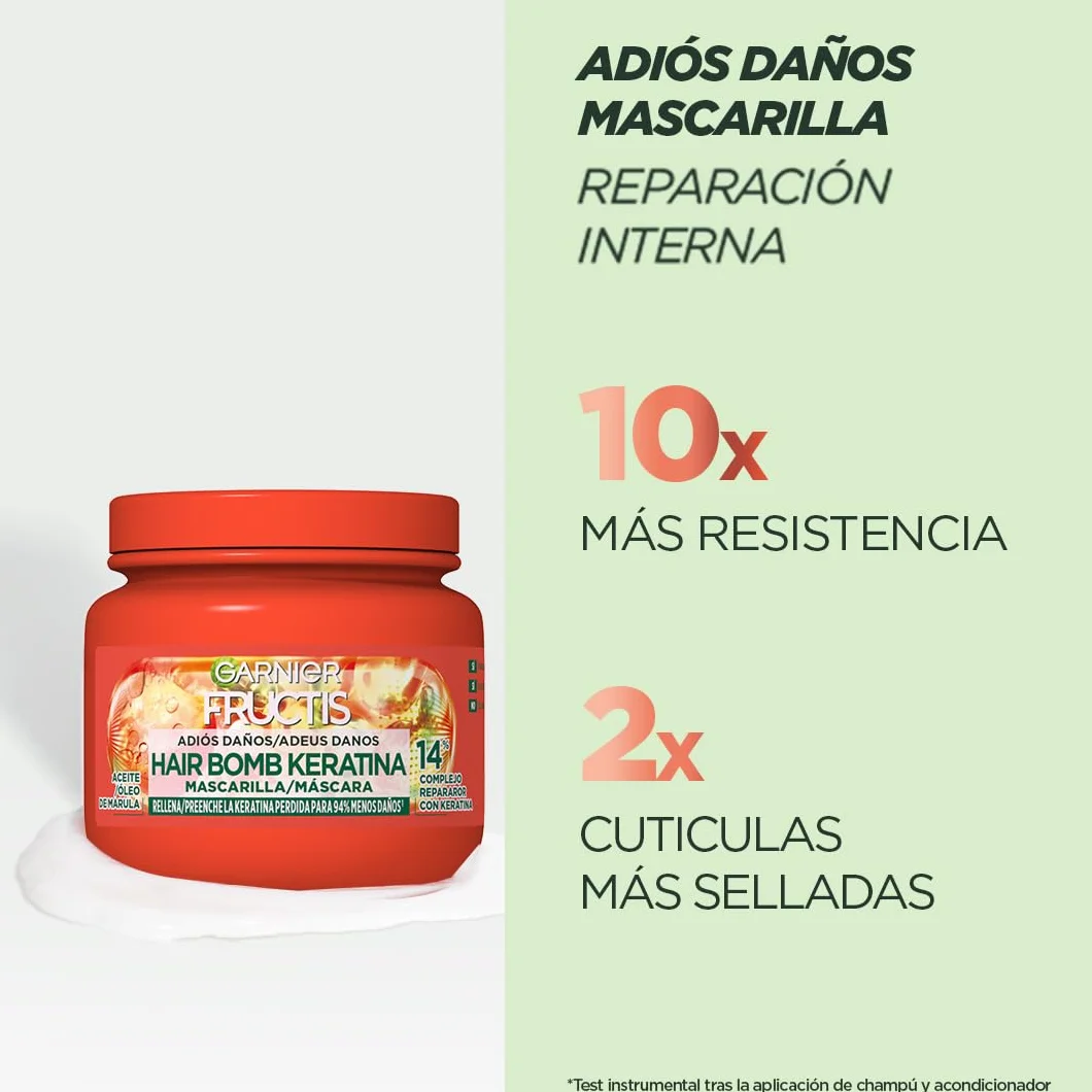 Garnier Fructis Rutina Adiós Daños Champú Tratamiento Mascarilla Queratina Reparación Profunda 200ml+380ml+320ml