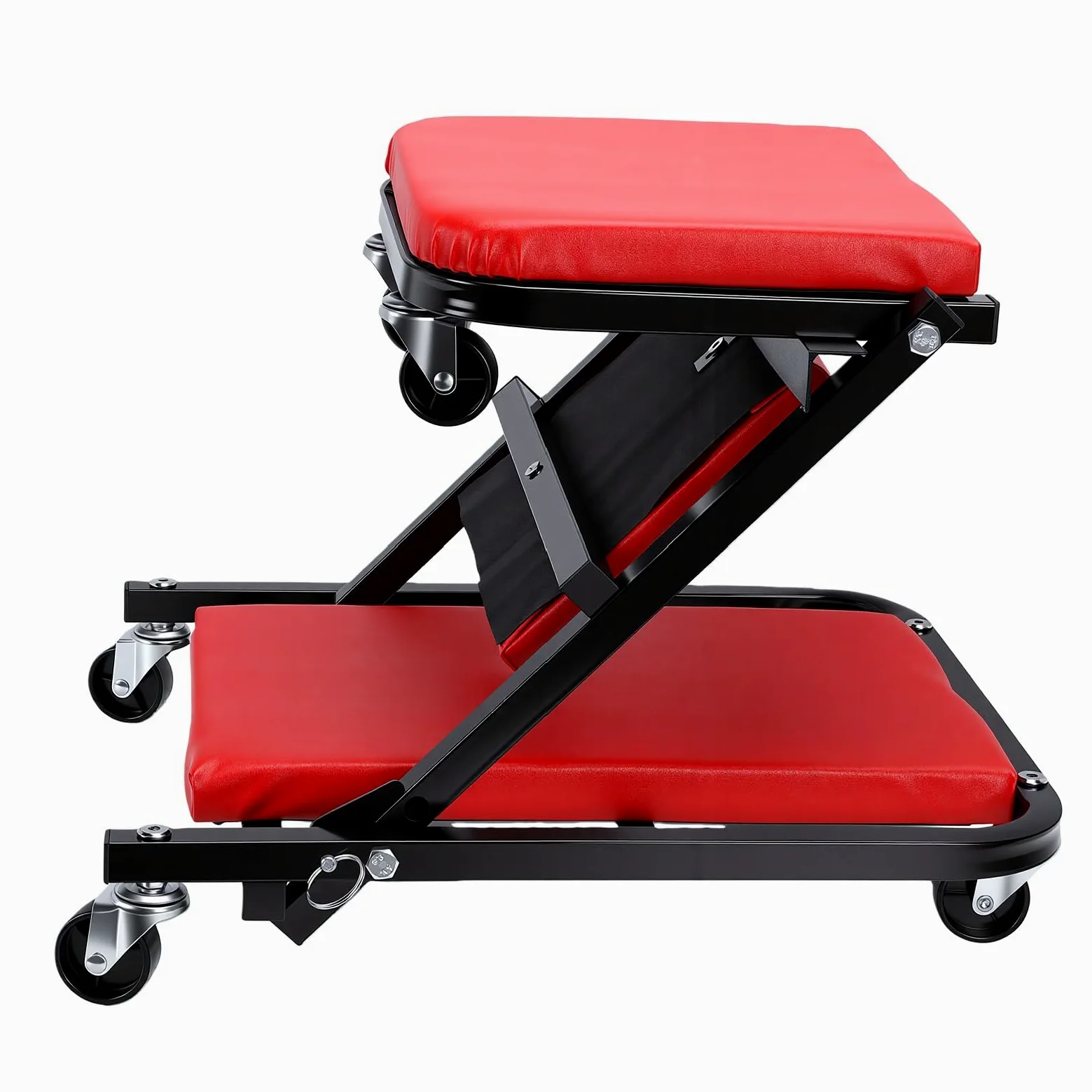 Tbest Camilla Rodante Plegable para Mecánico, Asiento Rodante bajo Perfil 3 en 1 con 6 Ruedas Giratorias de 360 Grados for Reparaciones de Coches en Garaje (Rojo)