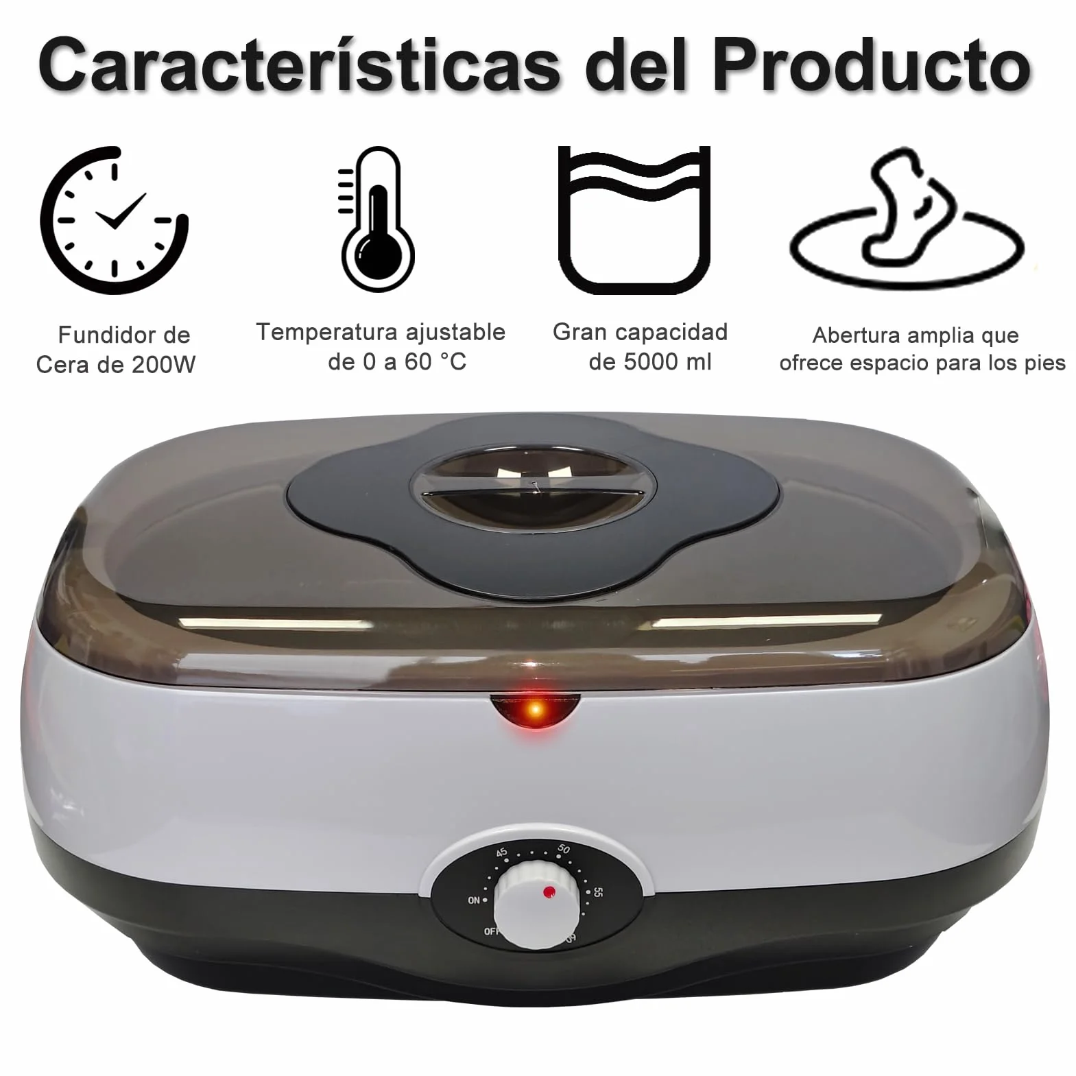 Baño de parafina para manos y pies 5000 ml con cera 1800 g Negro
