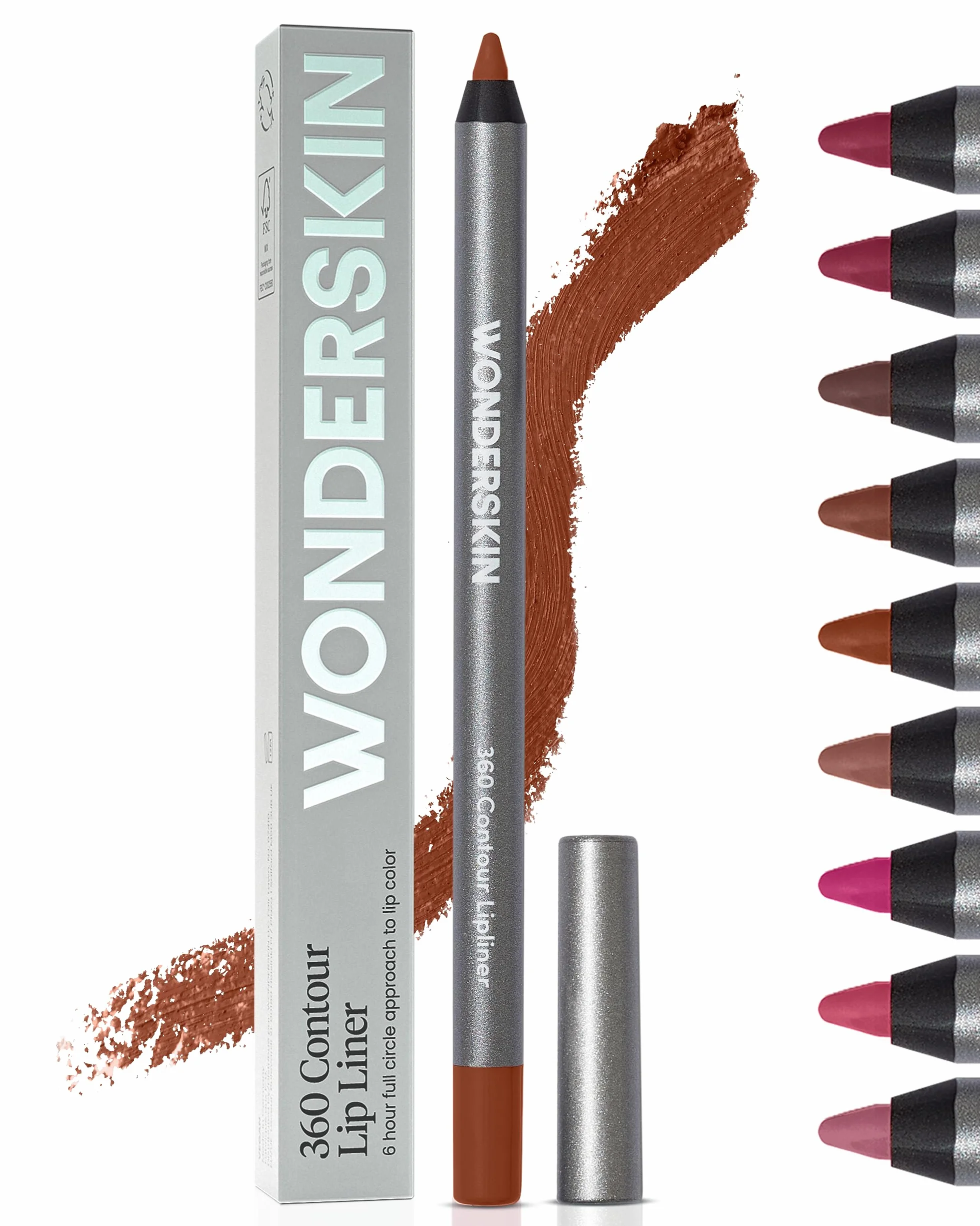 Wonderskin 360 Contour Lipliner Lápiz Delineador de Labios Larga Duración Resistente al Agua Nutmeg