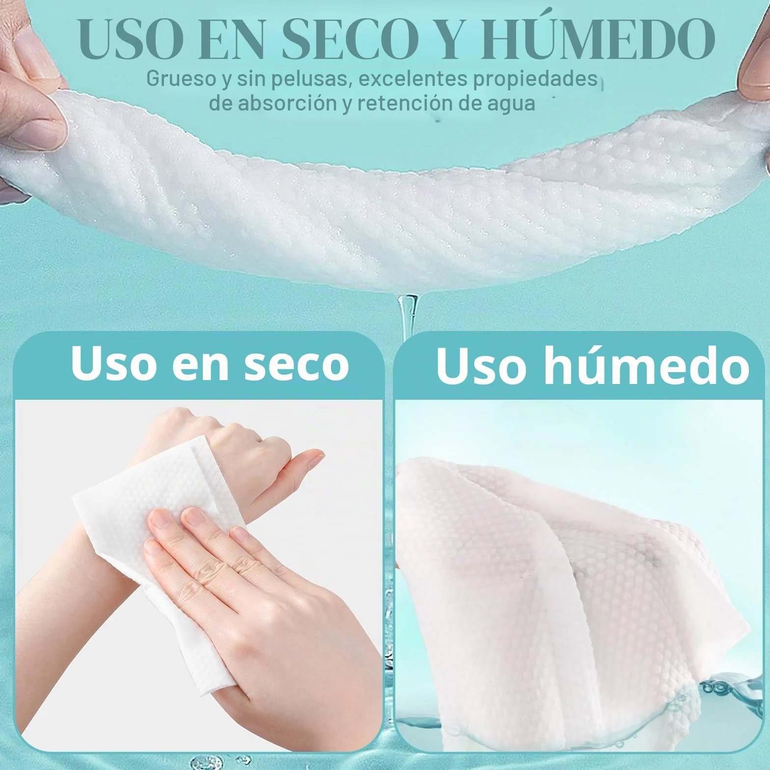 Toallas Desechables Algodon 100 Unidades Biodegradables para Cuidado Piel y Maquillaje