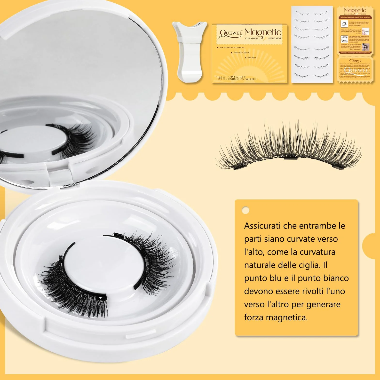 Pestañas Postizas Magnéticas Larga Duración con Applicatore, Aspecto Natural, Sin Pegamento (B+E-02)