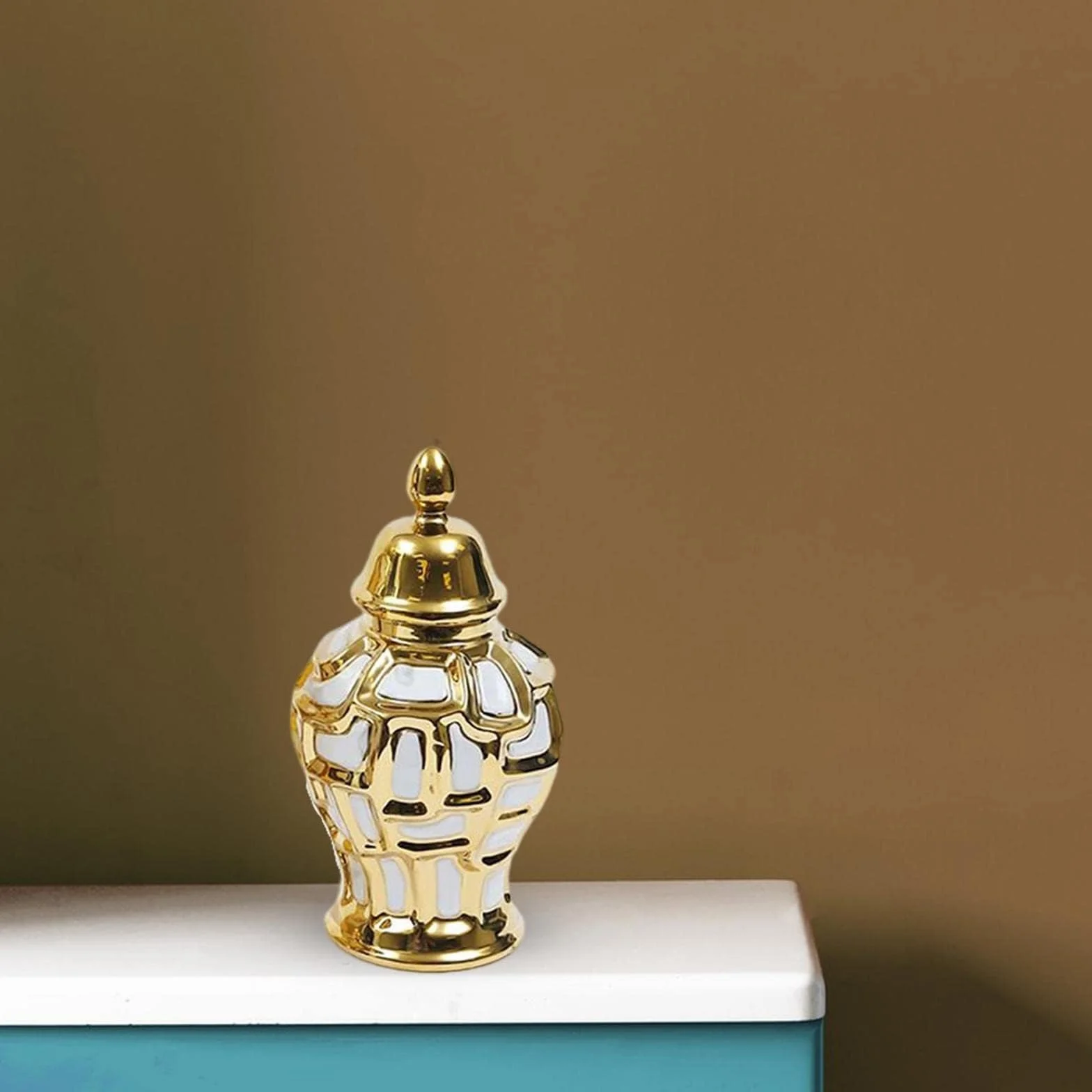 Florero de cerámica con abovedada, Recipiente para cosméticos con galvanoplastia para Decoraciones del hogar y la Boda, Elegante Recipiente para tarros de