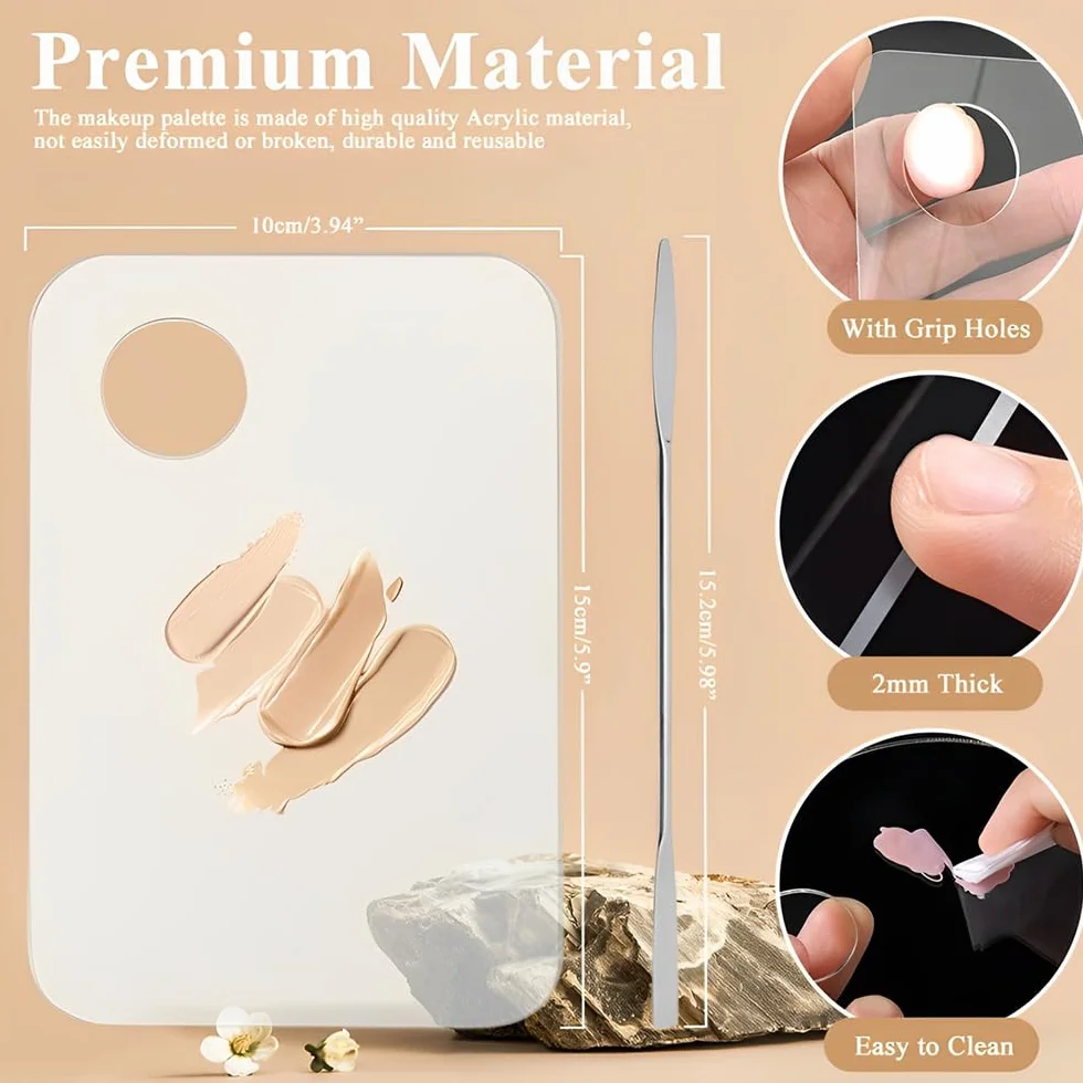 Paleta de Maquillaje Acrílico Transparente con Espátula para Base y Uñas