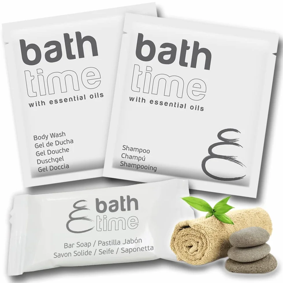 Hotel Pack Bath Time Amenities Gel de Ducha Champú Pastilla de Jabón 100 Ud. Sin Parabenos