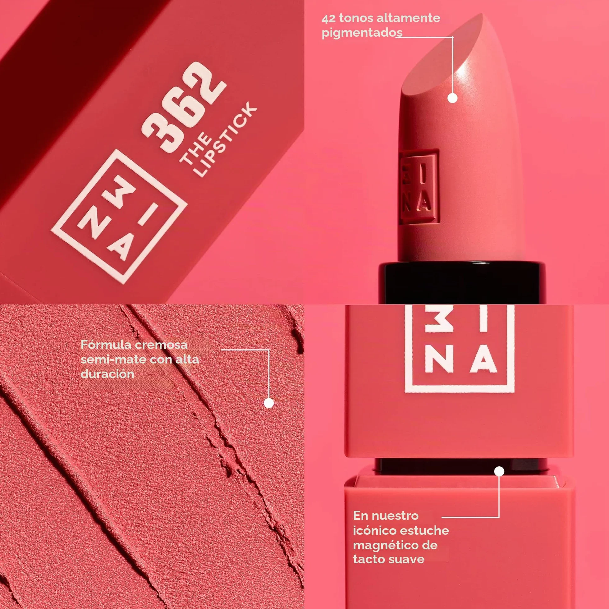 3INA MAKEUP The Lipstick 254 Rosa nude Oscura Barra de Labios Cremosa Mate con Vitamina E y Manteca de Karité