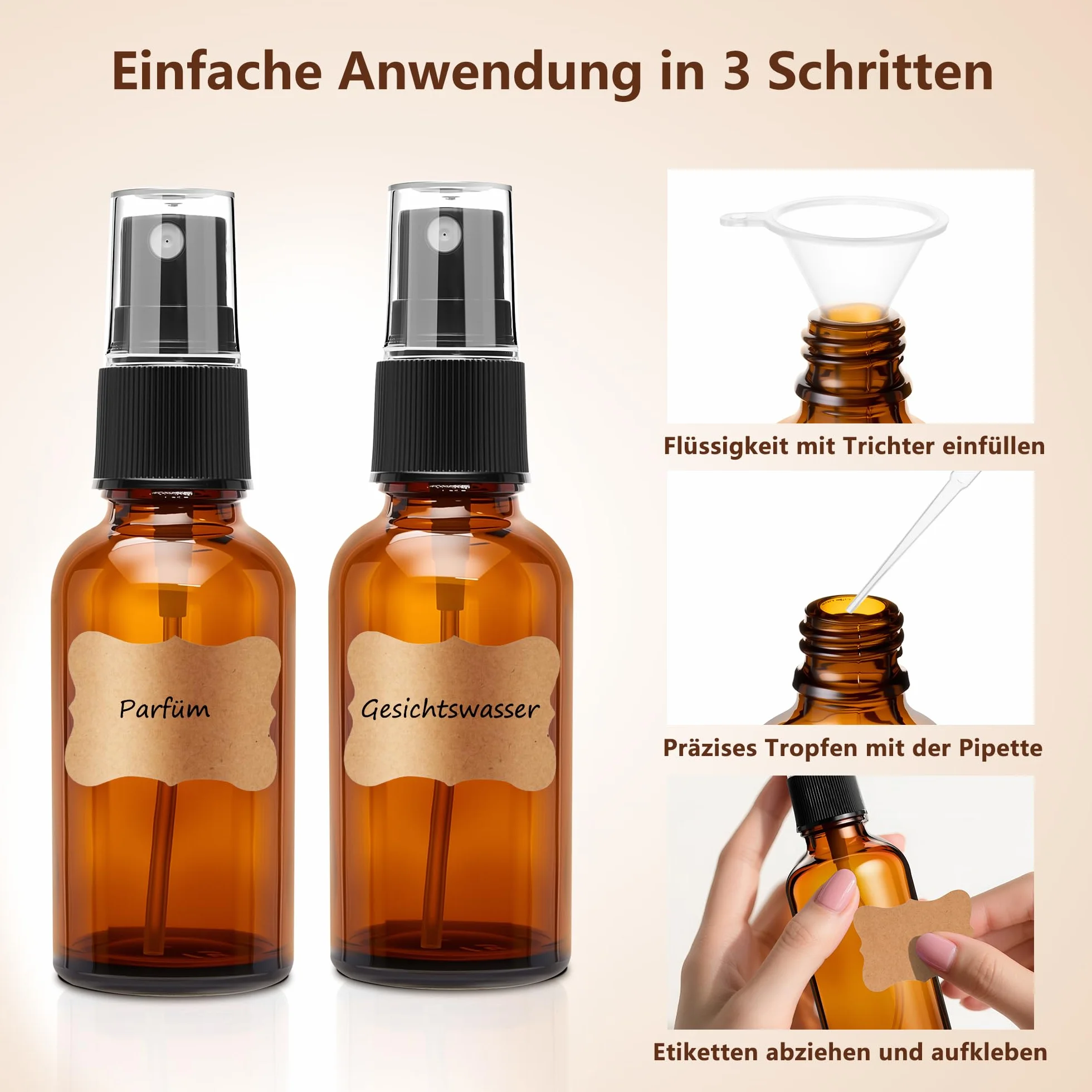 Elalove 6 botellas pulverizadoras de vidrio ámbar 30ml con cuentagotas para aceites esenciales