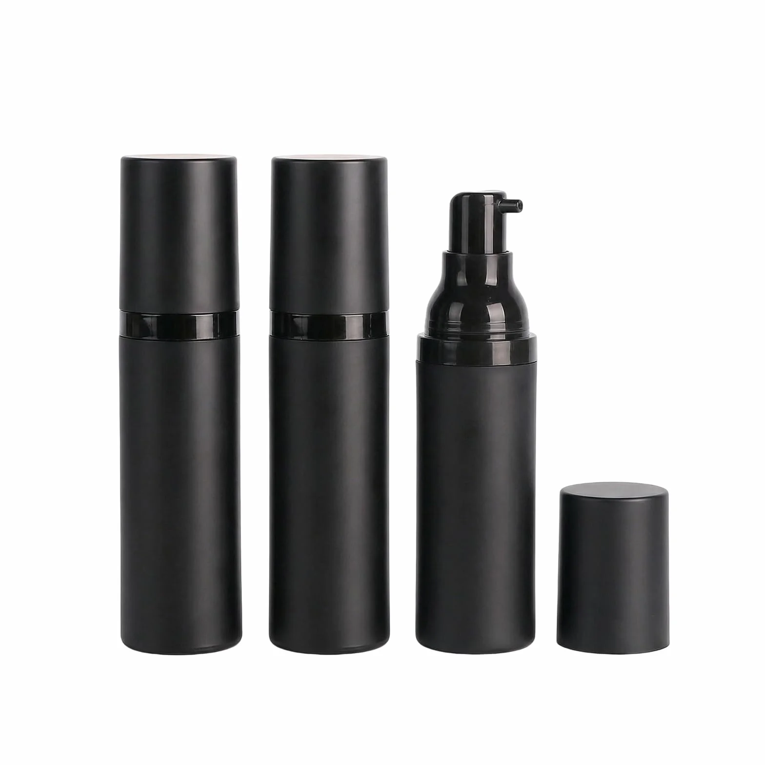 Upstore 3 botellas de plástico negro sin aire 50 ml, dispensadores de bomba loción al vacío, contenedores cosméticos recargables para base, crema, aceite esencial, suero