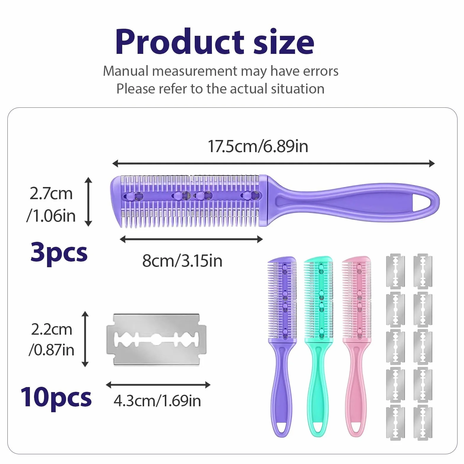 Peines para Adelgazar el Cabello con 10 Cuchillas de Acero Inoxidable, Cortador de Puntas Abiertas