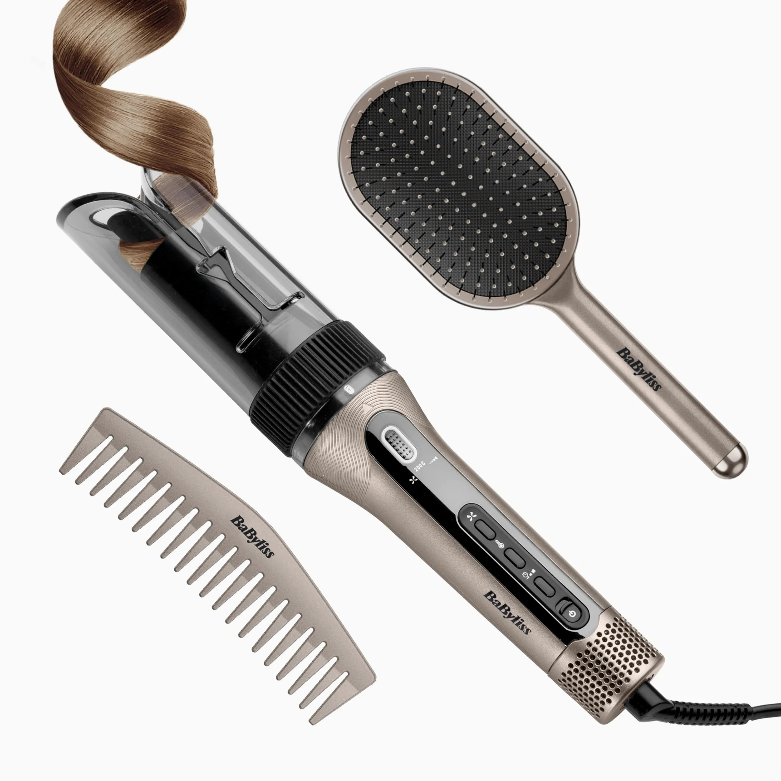BaByliss Style Secret Air Moldeador Automático – Tenacilla 25 mm, Opción calor o aire, 48 opciones de peinados (rizos, ondas o movimiento), Cabello corto y largo, Rizador fácil de usar, C6686E