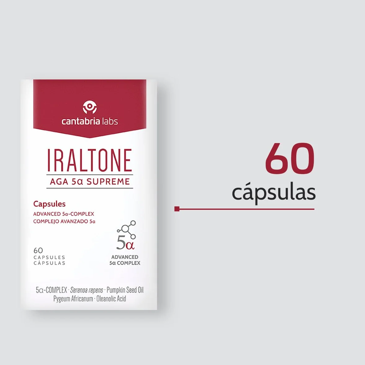 Cantabria Labs - Iraltone AGA 5α Supreme - 60 Cápsulas - Formulado para el manejo de la caída capilar crónica severa - Complemento alimenticio - Sin Gluten y Lactosa