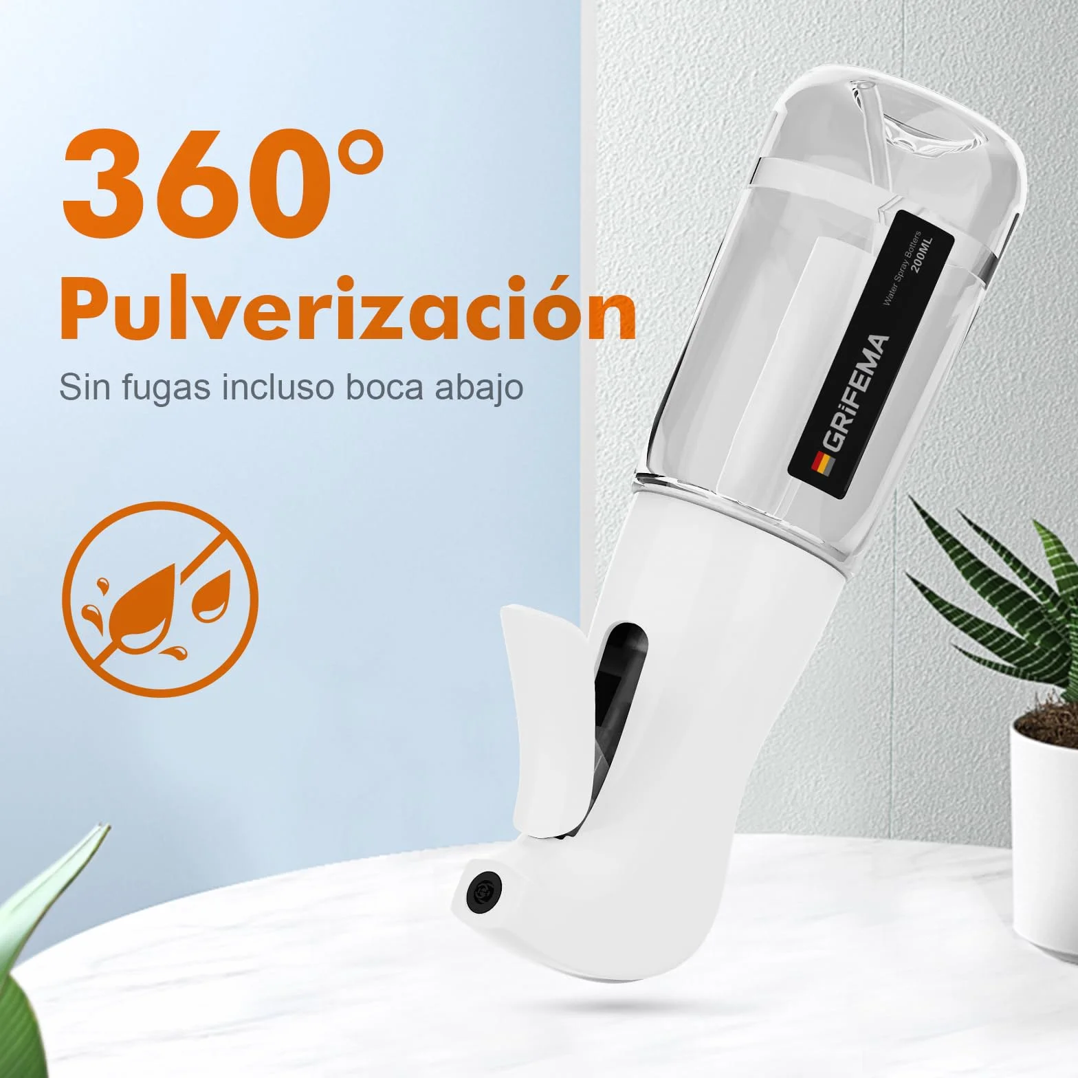 GRIFEMA Botella Spray Pulverizador de Agua 200 ml Blanco Reutilizable Niebla Fina