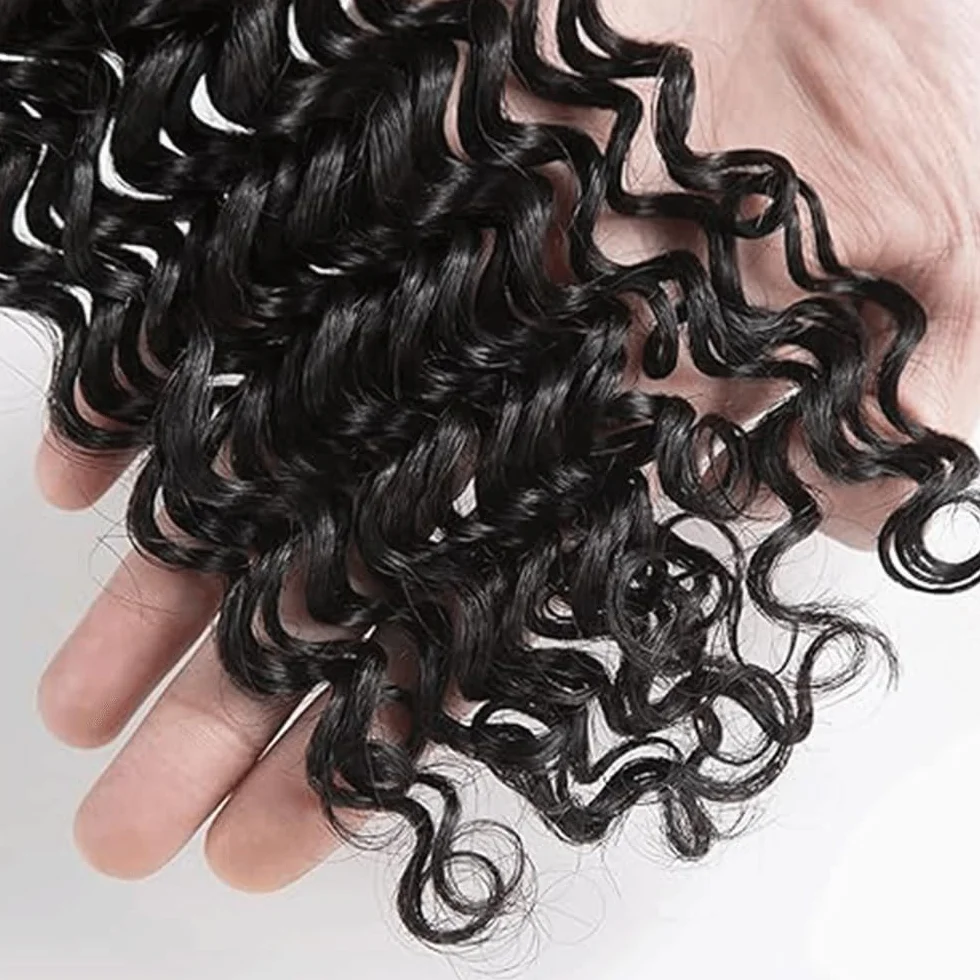 Peluca de onda profunda para mujer, paquetes de cabello humano humano sin procesar brasileño, extensiones de cabello humano virgen 1B natural negro paquete con una cobertura mínima para