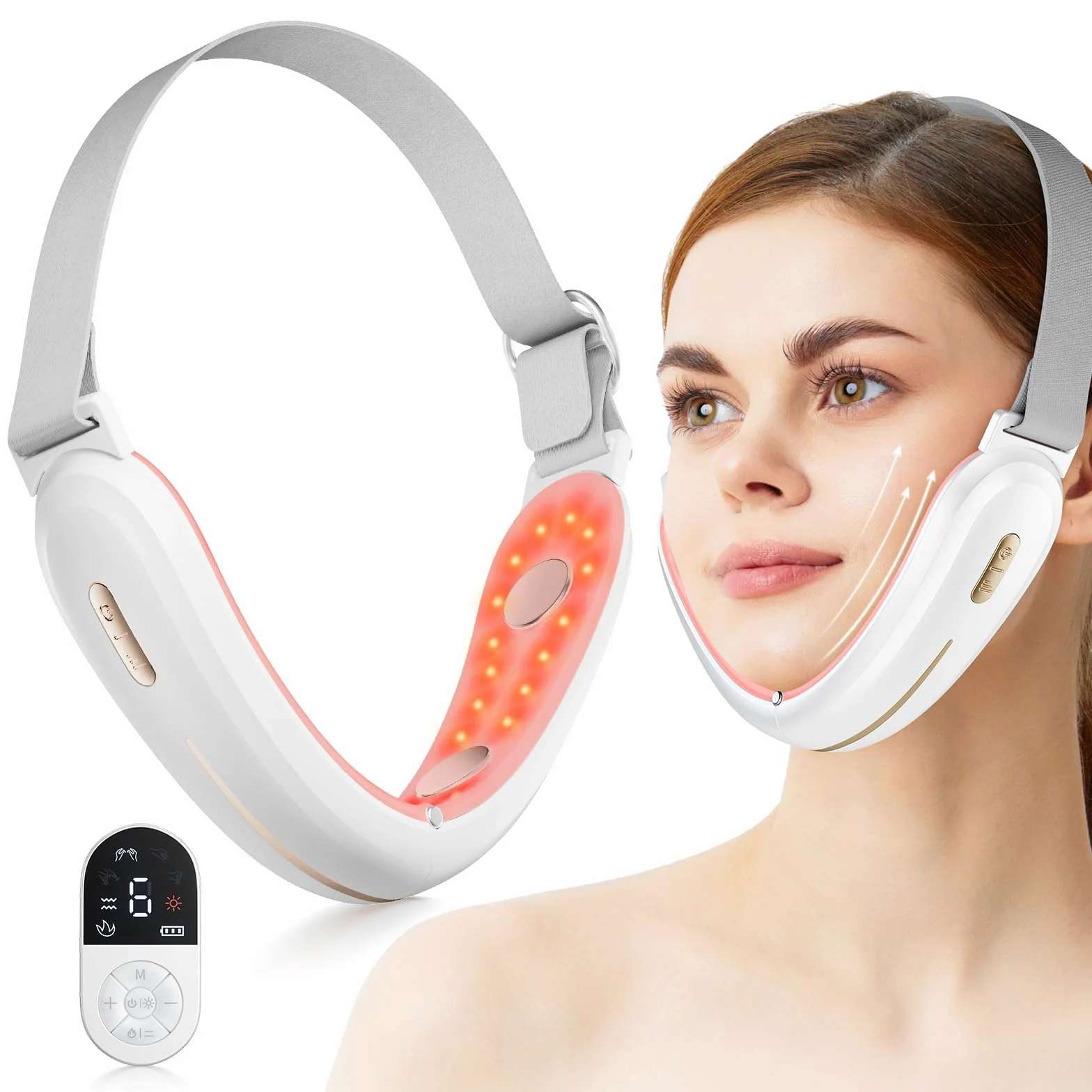 ANLAN Papada Lifting V-Face EMS Masajeador Facial Shapping Caliente Lifting Reafirmante Fototerapia Roja Azul 6 Modos Tipo-C Blanca