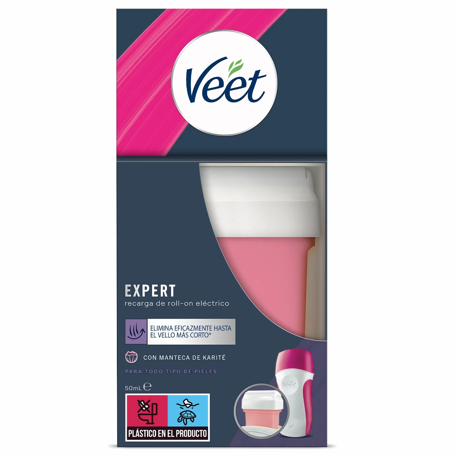 Veet Cera Depilatoria Cartucho de Recambio Roll-On Eléctrico EasyWax con Manteca de Karité 50 ml