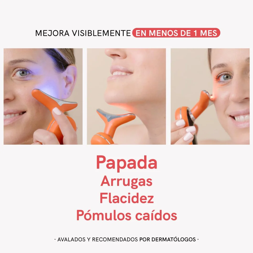 MASDERM Masajeador Facial y Cuello Profesional Radiofrecuencia 500 ml, Luz Roja RF, Lifting Facial 2 Pack