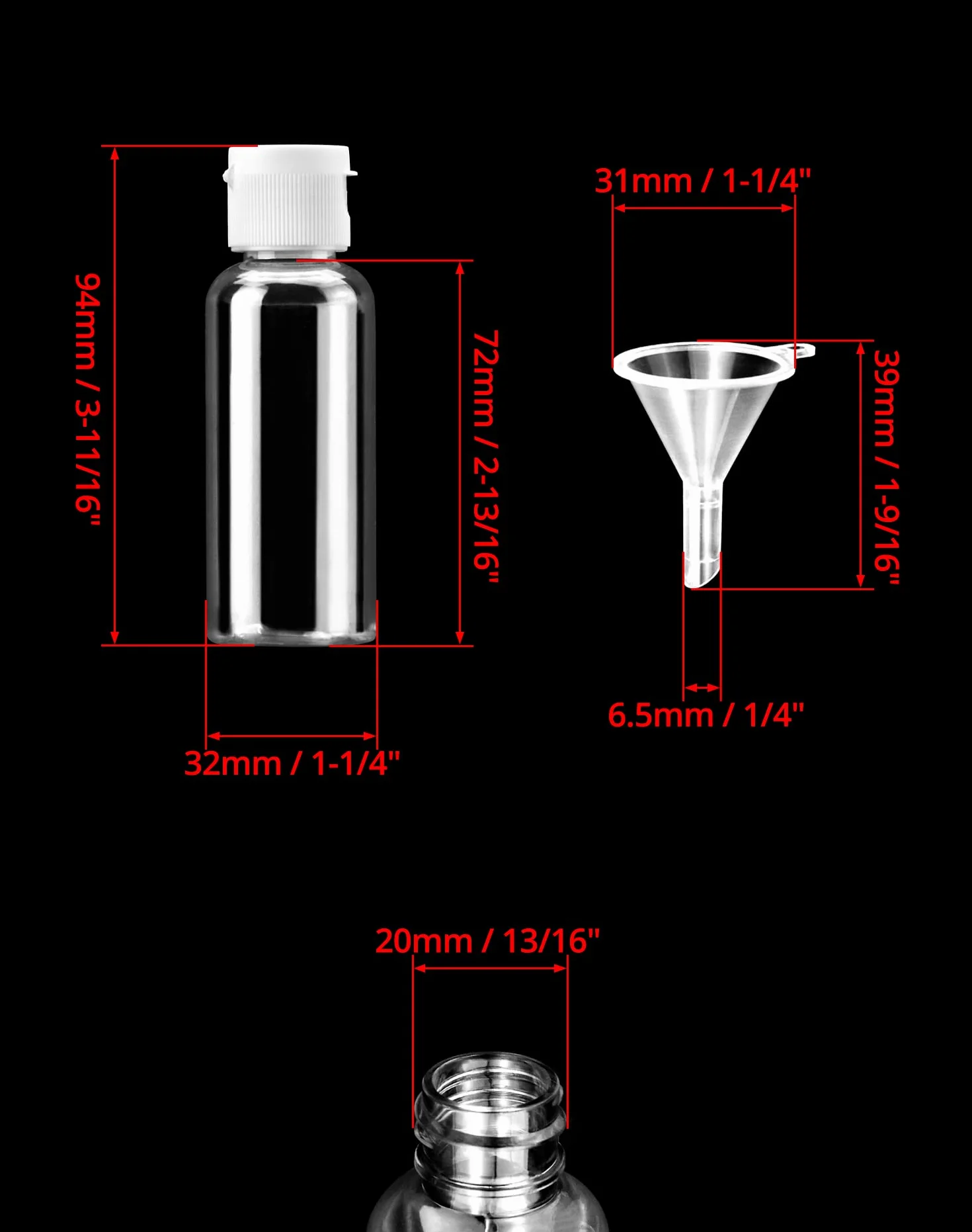 QWORK 12 Pcs Botellas De Viaje 50 Ml, Botes Rellenables Transparentes Con Embudo, Para Champú Gel Ducha Loción