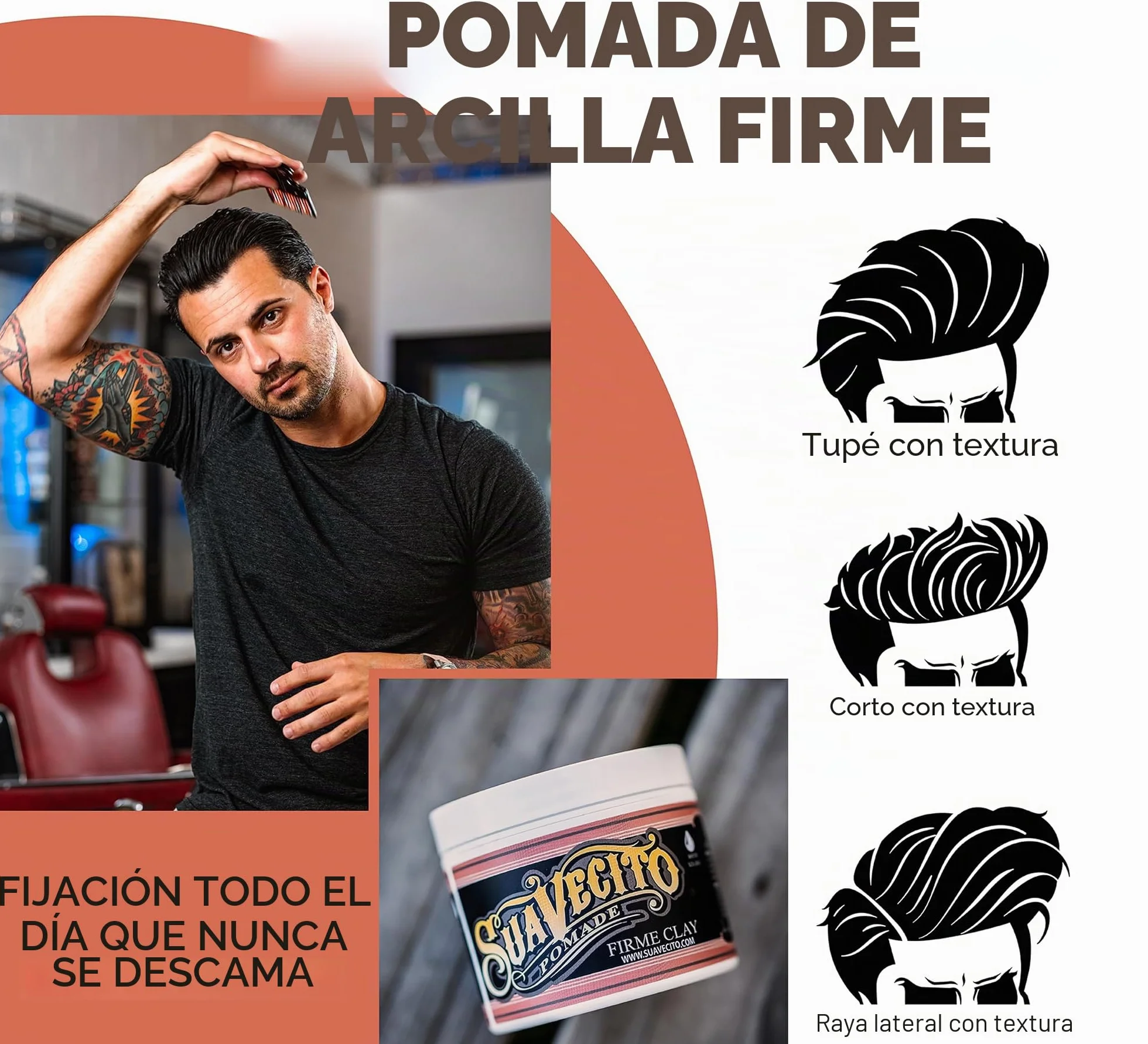 Suavecito Pomade Firme Clay Arcilla de Sujeción Fuerte para Cabello 4oz 113g
