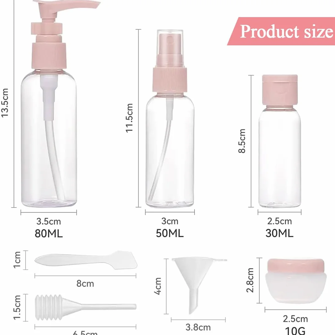 Botellas de viaje 8 pcs, contenedores recargables para líquidos, champú, loción y gel de ducha