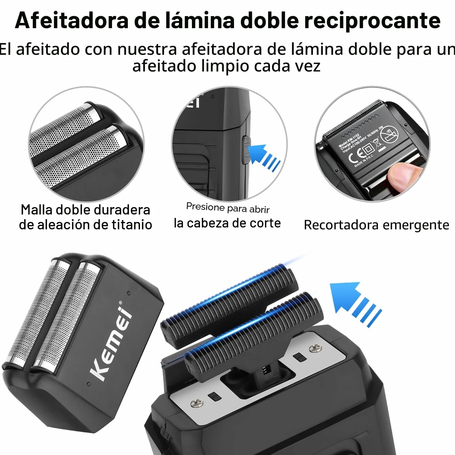 KEMEI Cortapelos Eléctrico Inalámbrico Hombre Máquina Cortar Pelo Trimmer Hoja en T