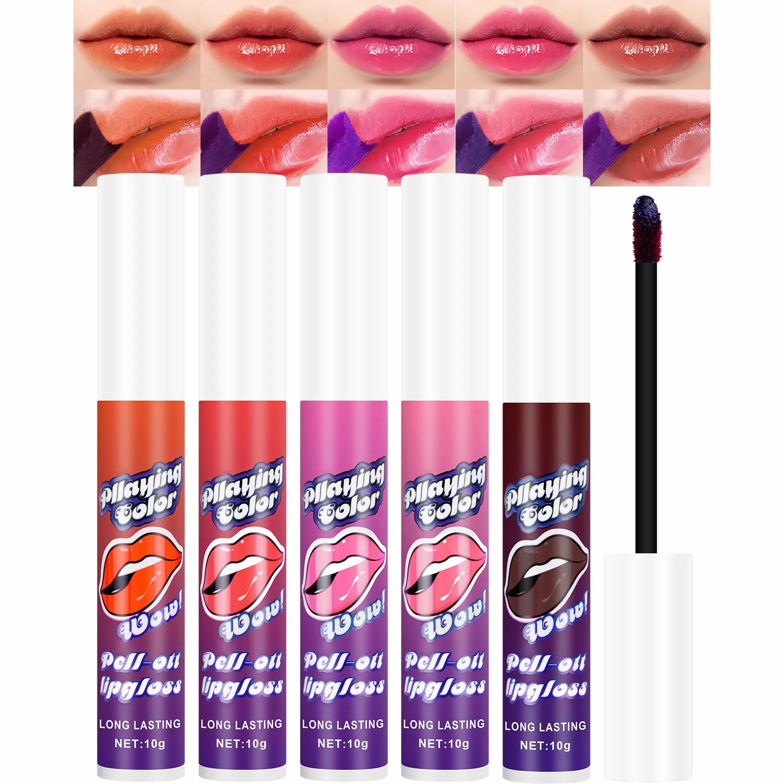 Lip Stain Peel Off, 5 Colores Tinte Permanente de Labios de Larga Duración, Maquillaje Labial