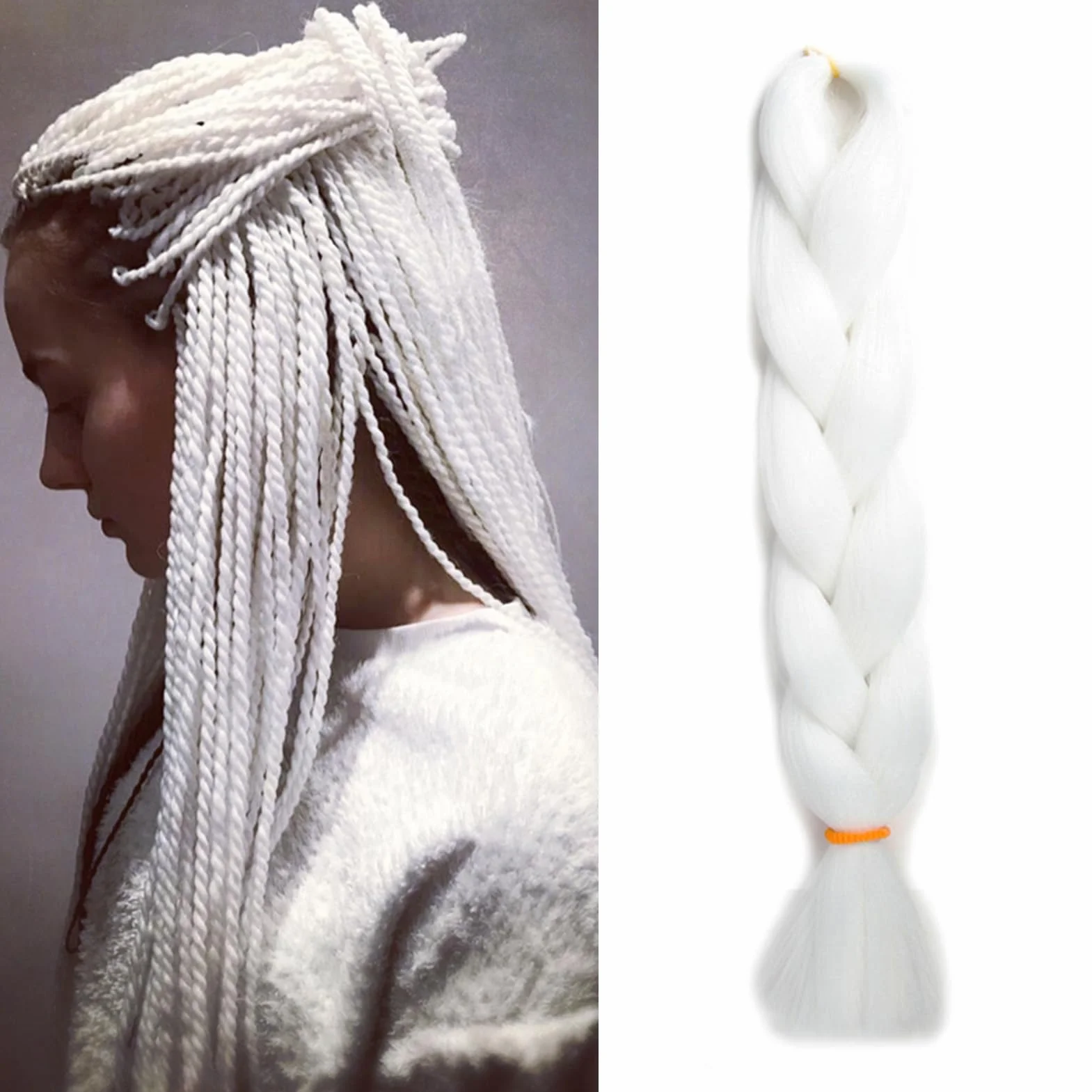 Extensiones de Pelo Kanekalon para Trenzas Africanas 60cm 100g Blanco