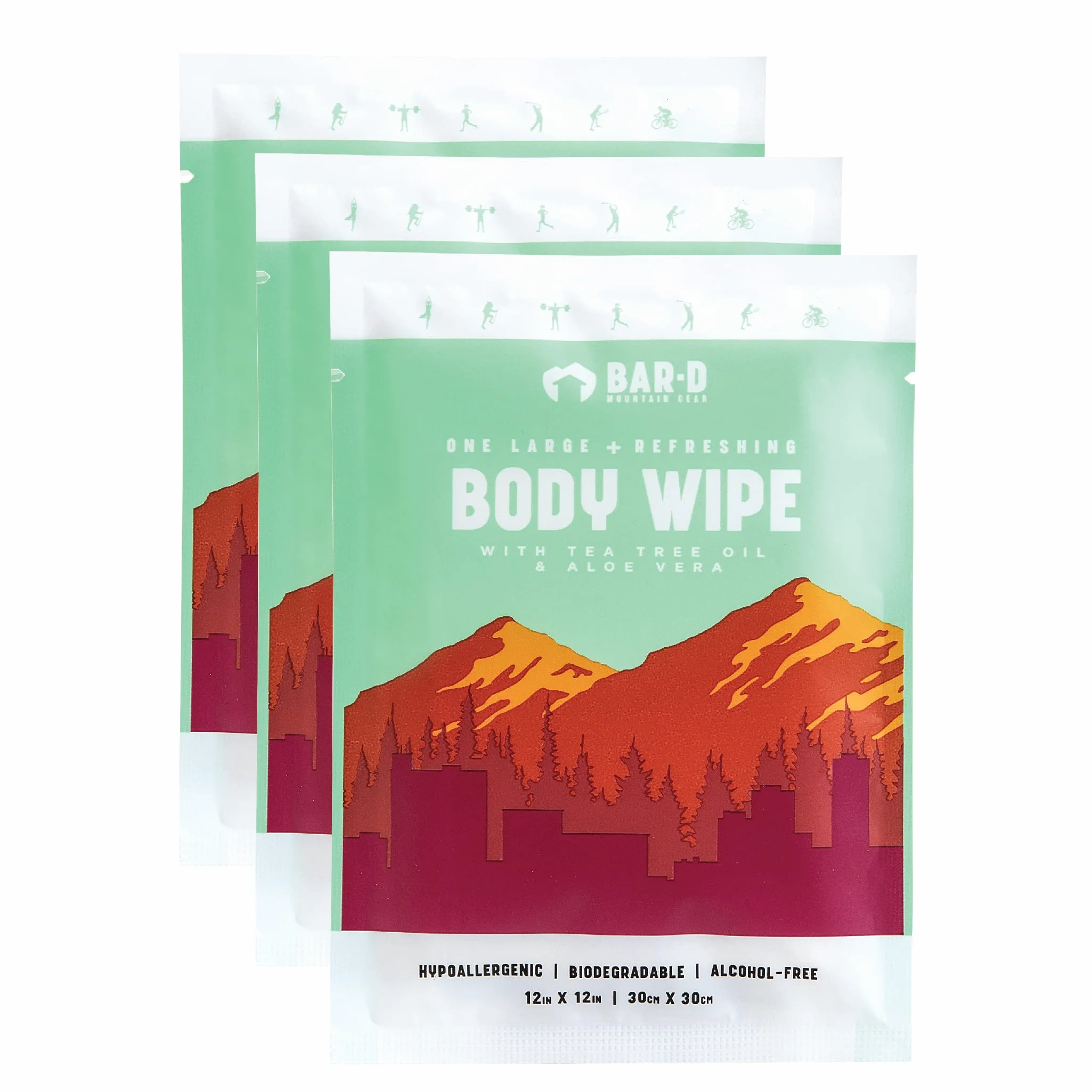 Bar-D Toallitas limpiadoras faciales y corporales para mujeres y hombres, toallitas de ducha biodegradables envueltas individualmente con aceite de árbol de té y aloe vera (20 unidades/caja)