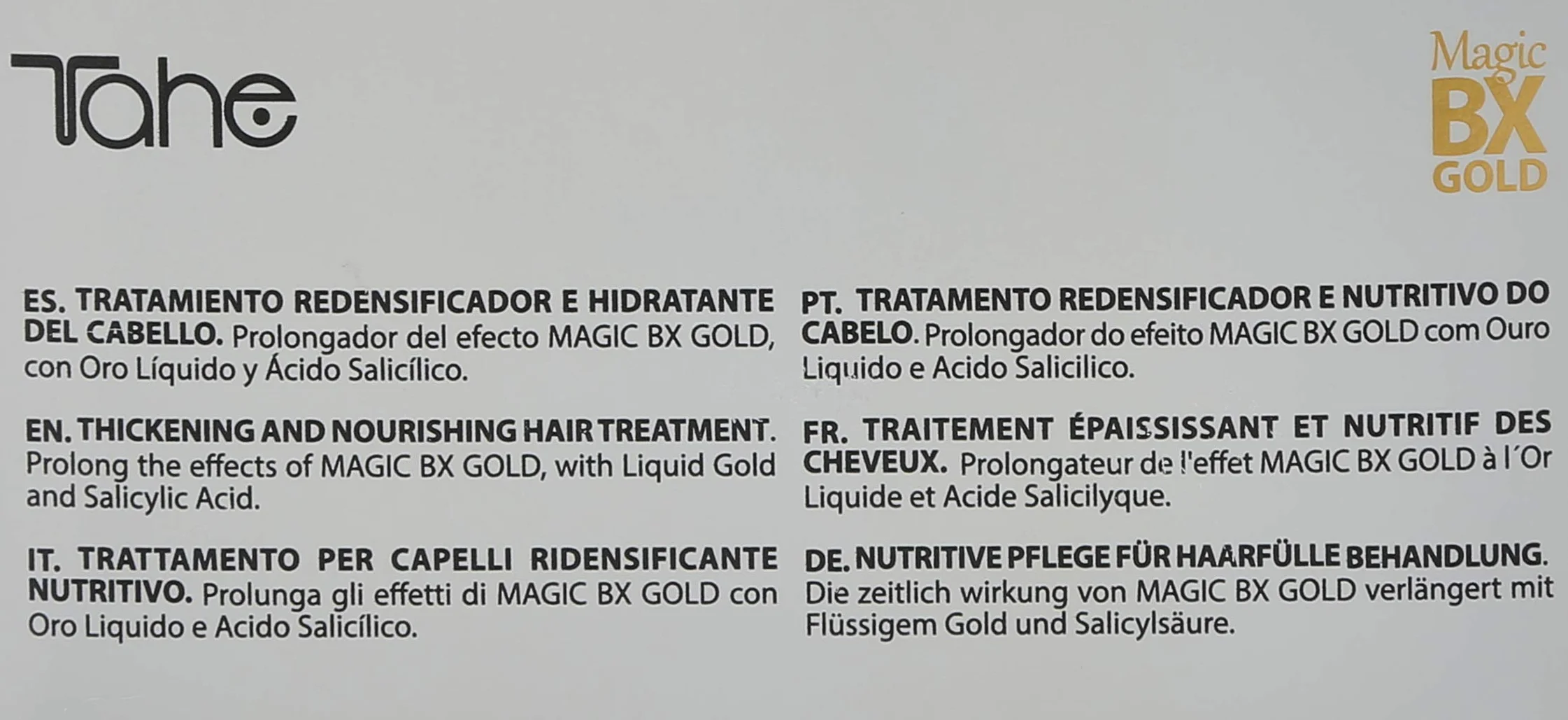 Tahe Magic BX Gold Tratamiento Capilar Redensificador Hidratante Larga Duración Caja 5 Ampollas 10 ml