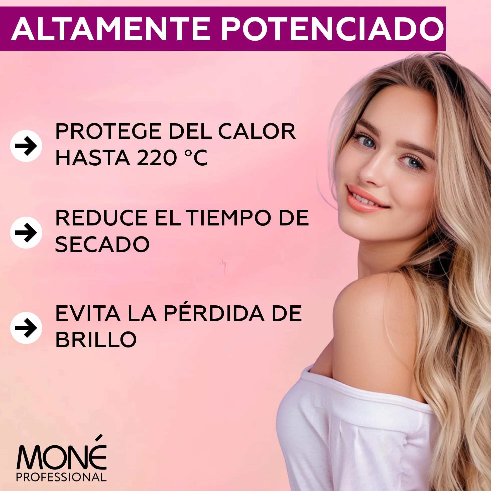 MONÉ PROFESSIONAL Hyaluronic Dream Luminizer - Serum Pelo Seco y Dañado, Reparación, Protector Térmico, Anti-Frizz, Potenciador del Brillo, Sin Aclarado, Hyaluronic Acid