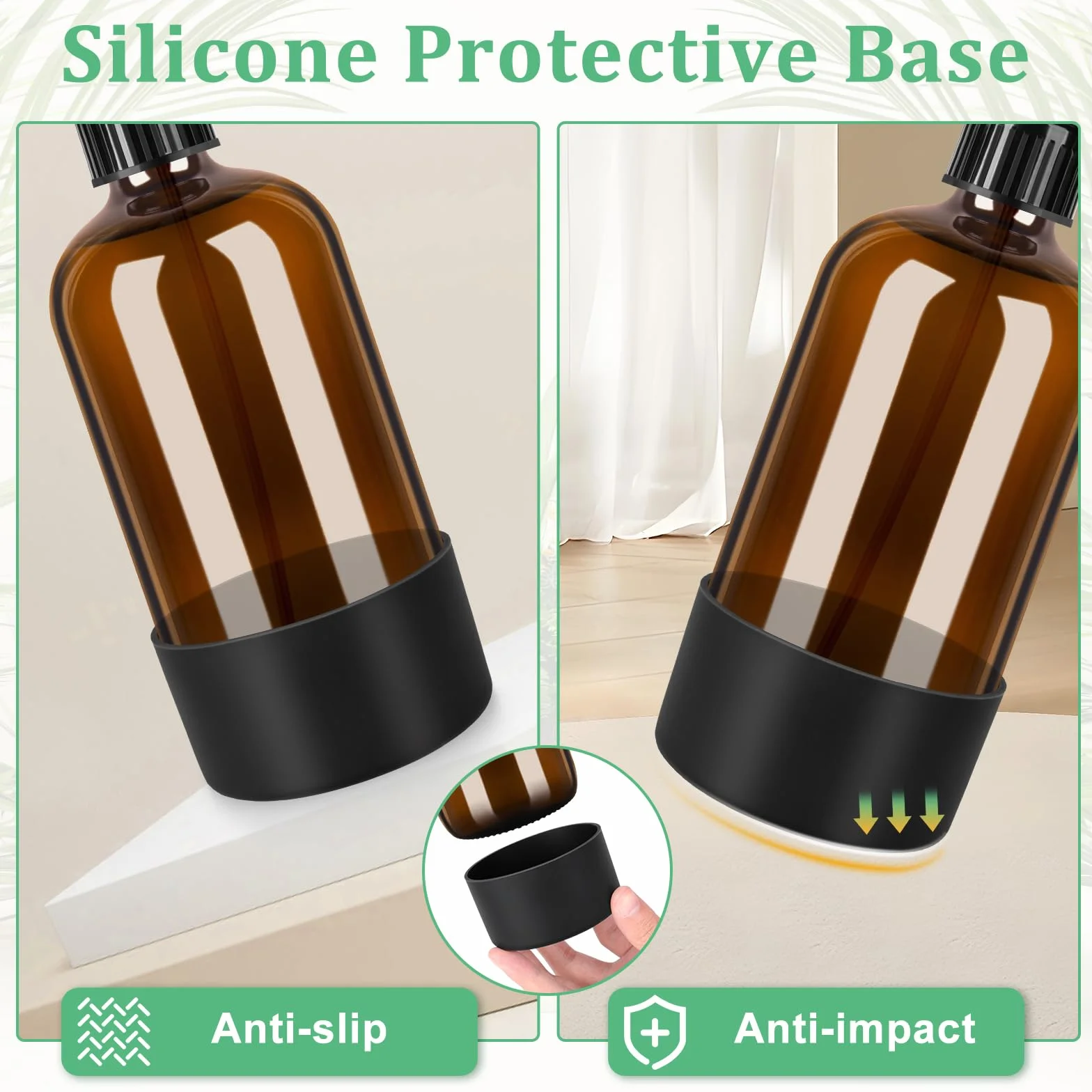 Botellas de spray de vidrio ámbar 500 ml, paquete de 3, recargables para limpieza y aceites esenciales