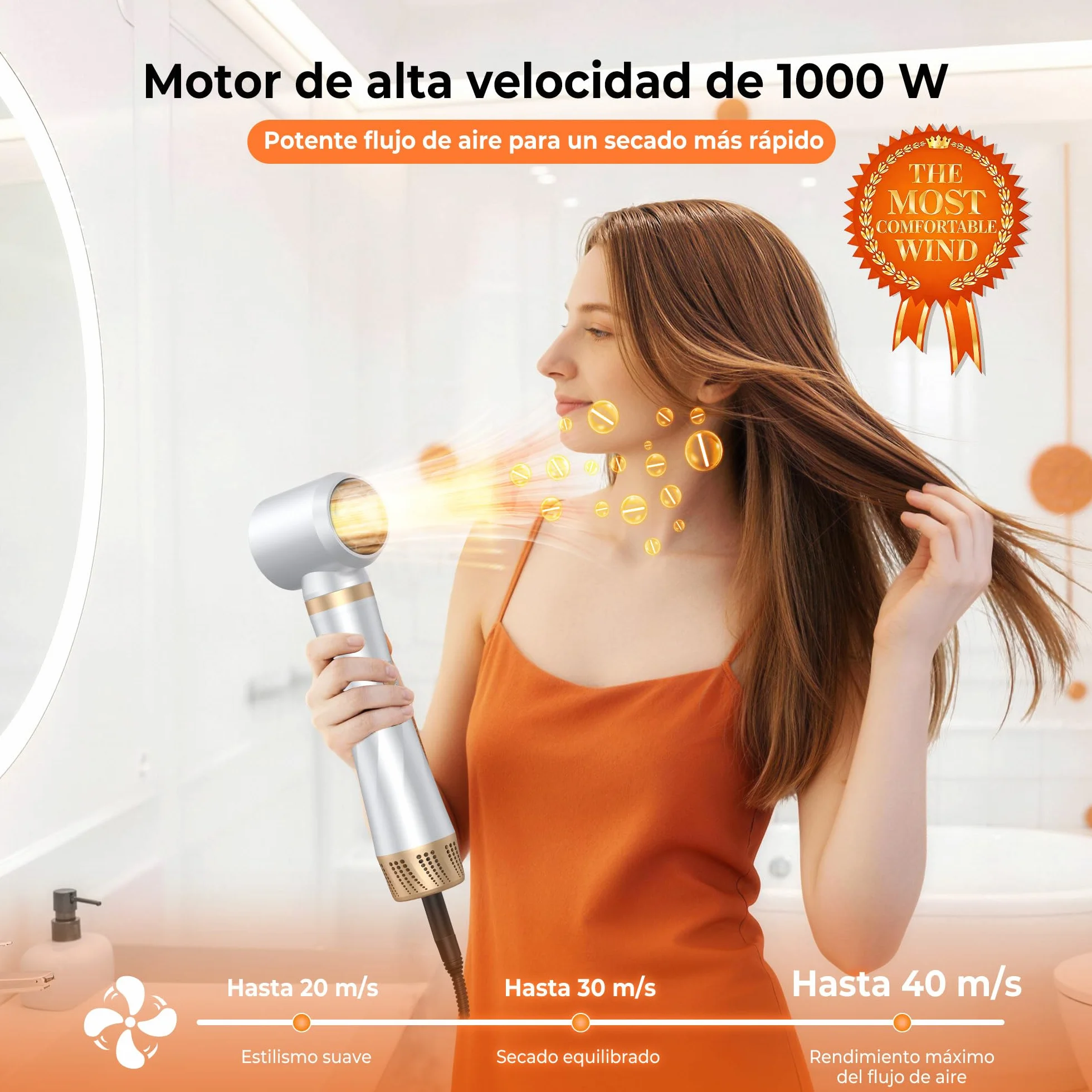Cepillo Secador de Pelo 5 en 1 Multifunción con 5 Cabezales y 3 Temperaturas