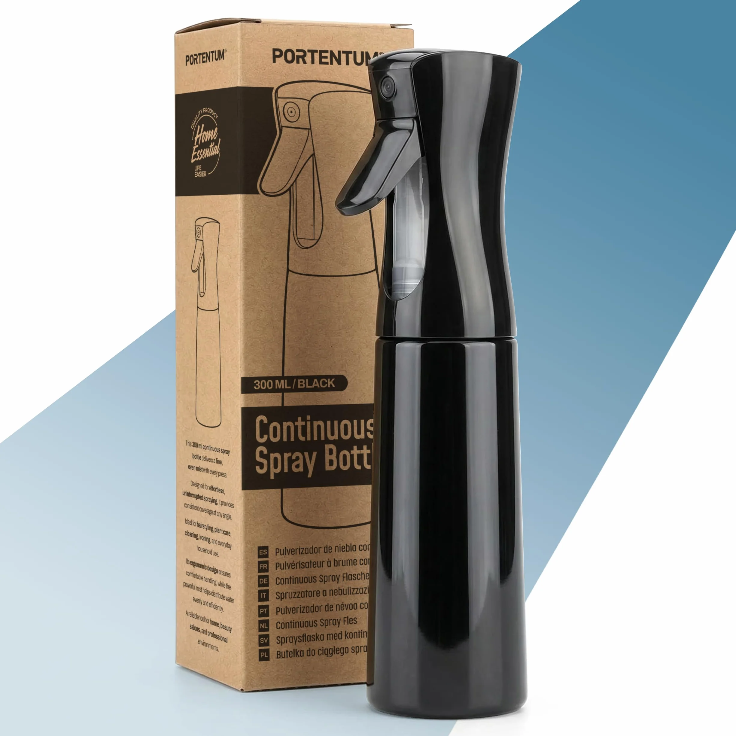 PORTENTUM Bote spray pulverizador agua 300 ml Atomizador recargable niebla fina pulverización continua