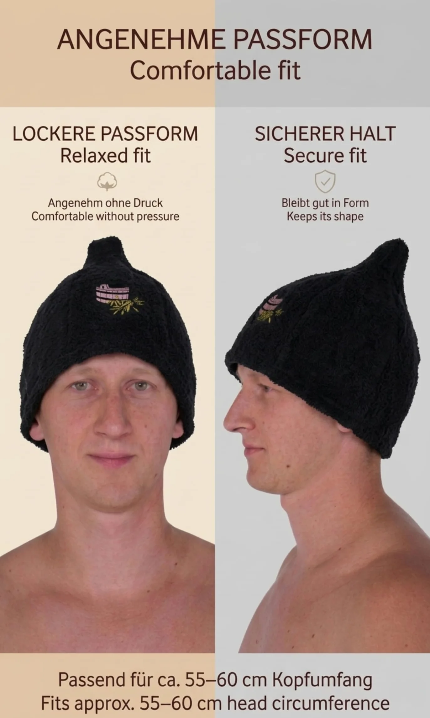Sombrero de Sauna 100% Algodón Bordados Gorro Wellness Hombre Mujer