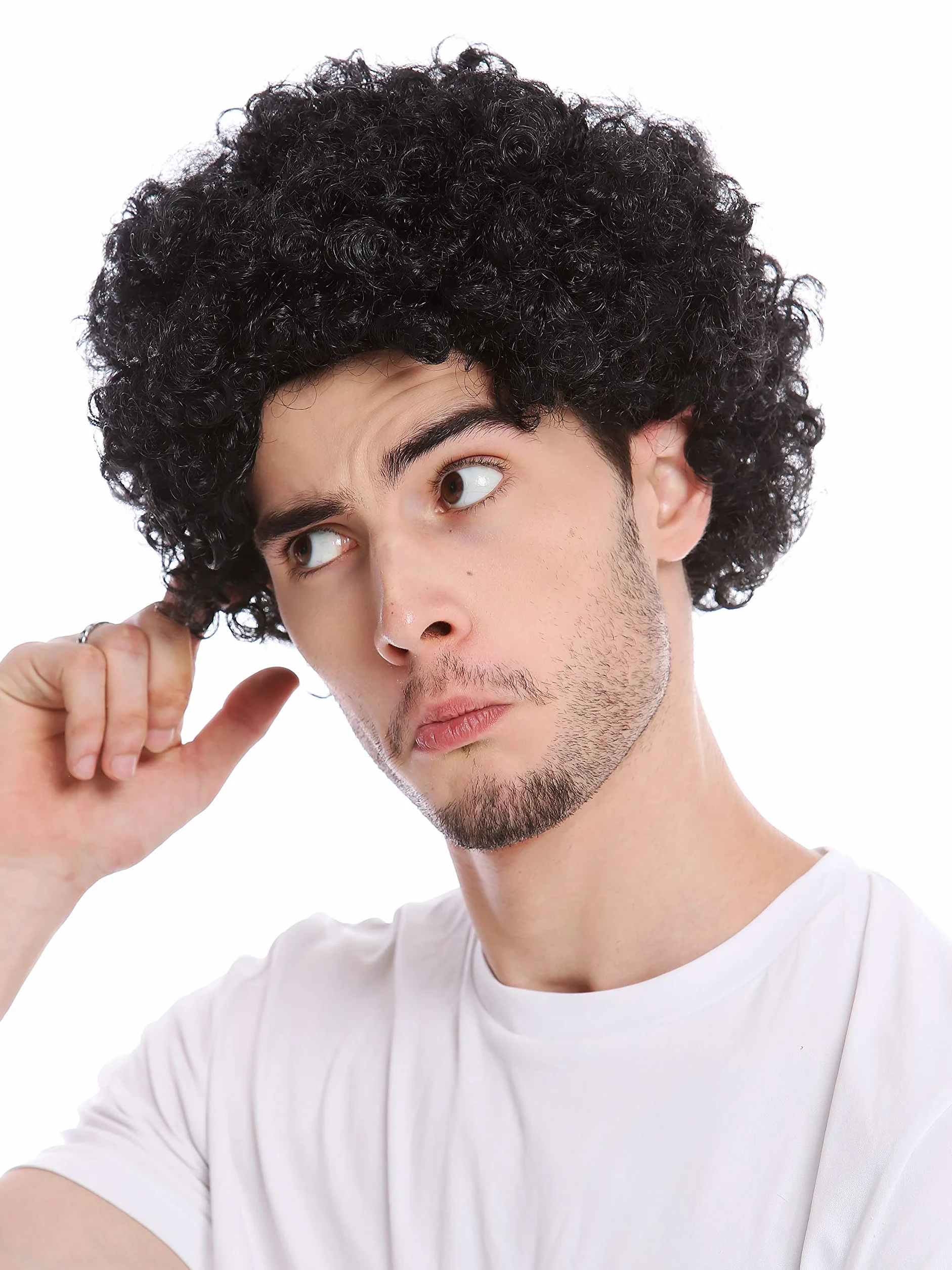 WIG ME UP Peluca Mujeres Hombres Halloween Carnival Rizado Afro Corto Negro