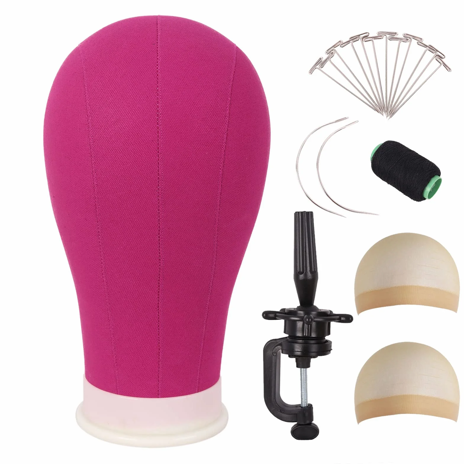 MapofBeauty 22 Pulgadas Lienzo Block Jefe Peluca con Stand para Making Pelucas Mannequin Visualización Styling (Magenta)
