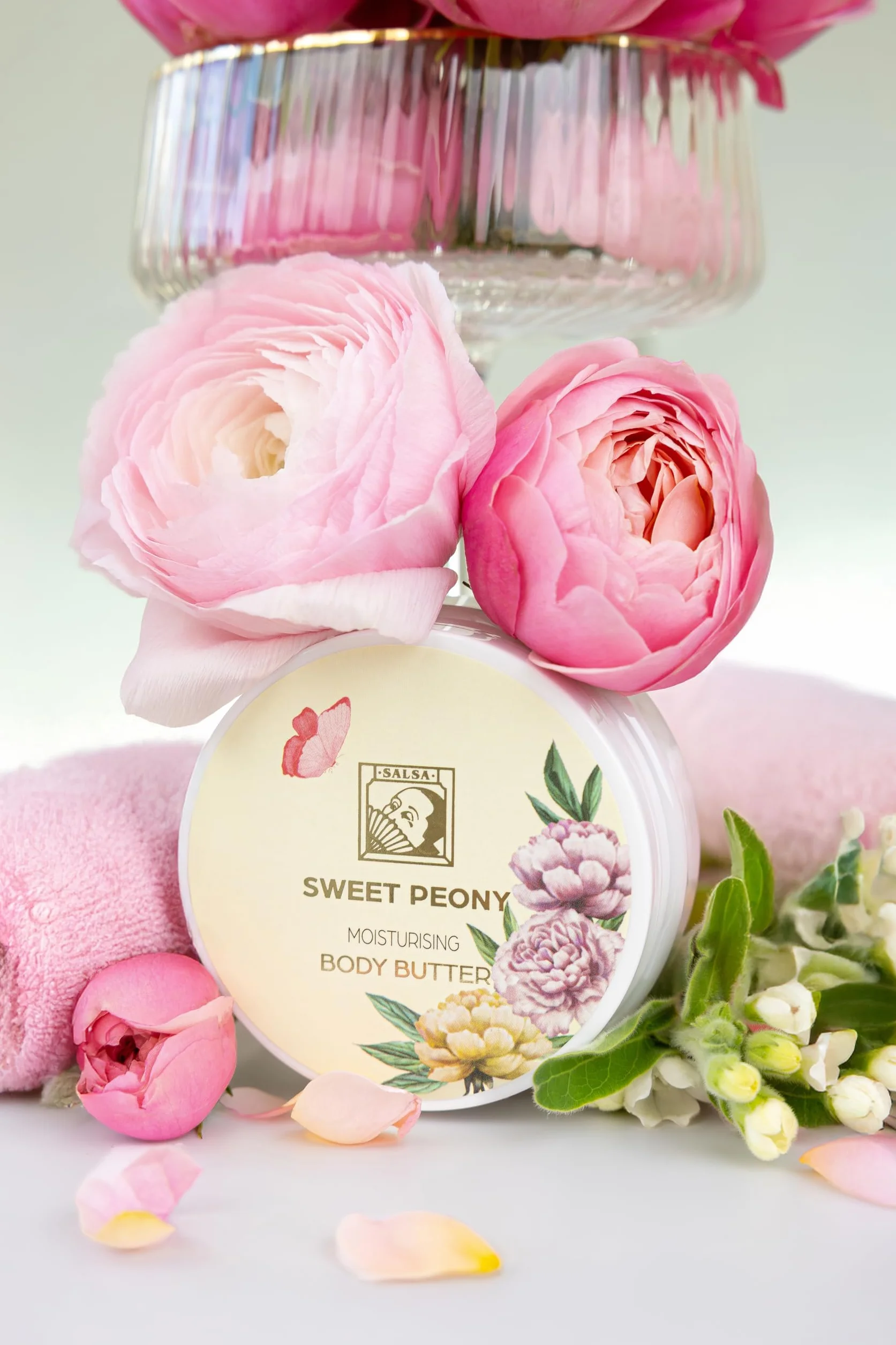 Accentra Set de Regalo SWEET PEONY 4 Piezas Gel de Ducha Loción Corporal Manteca Corporal Esponja